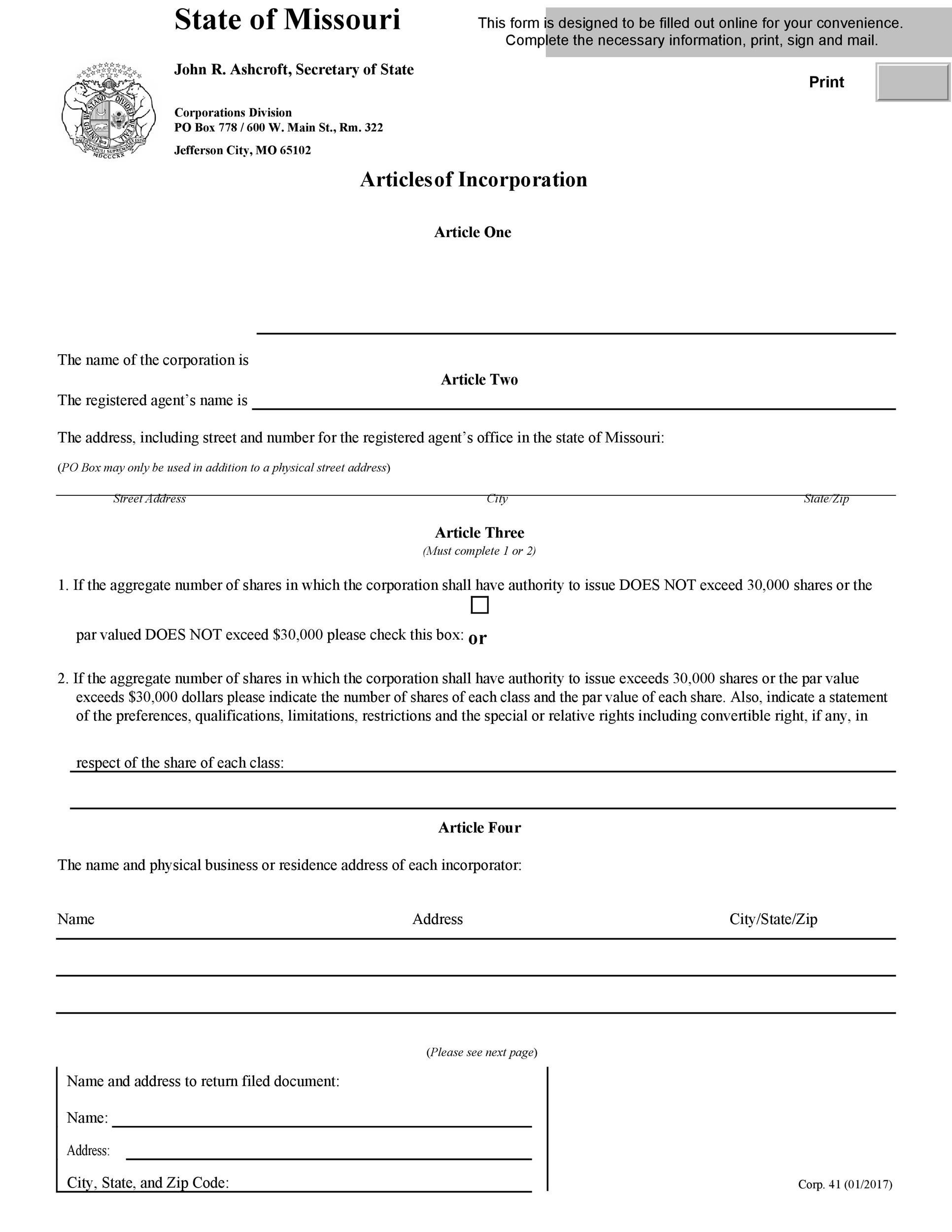 Free articles of incorporation template 24
