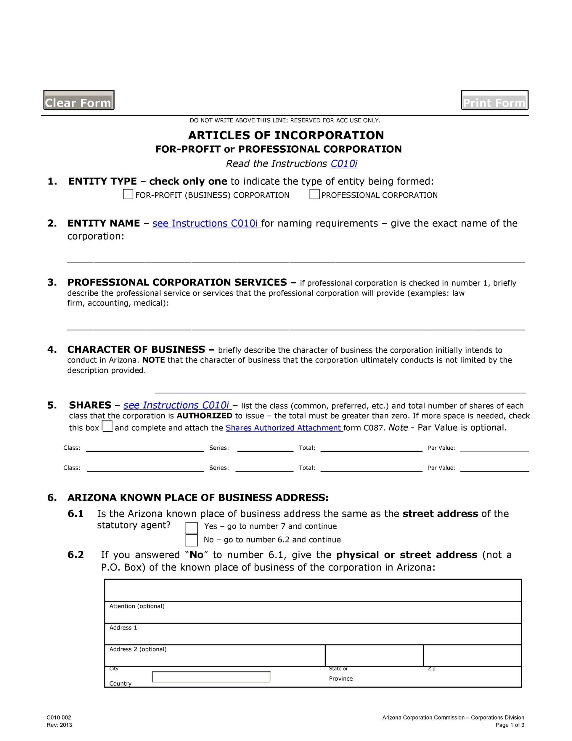 Free articles of incorporation template 25