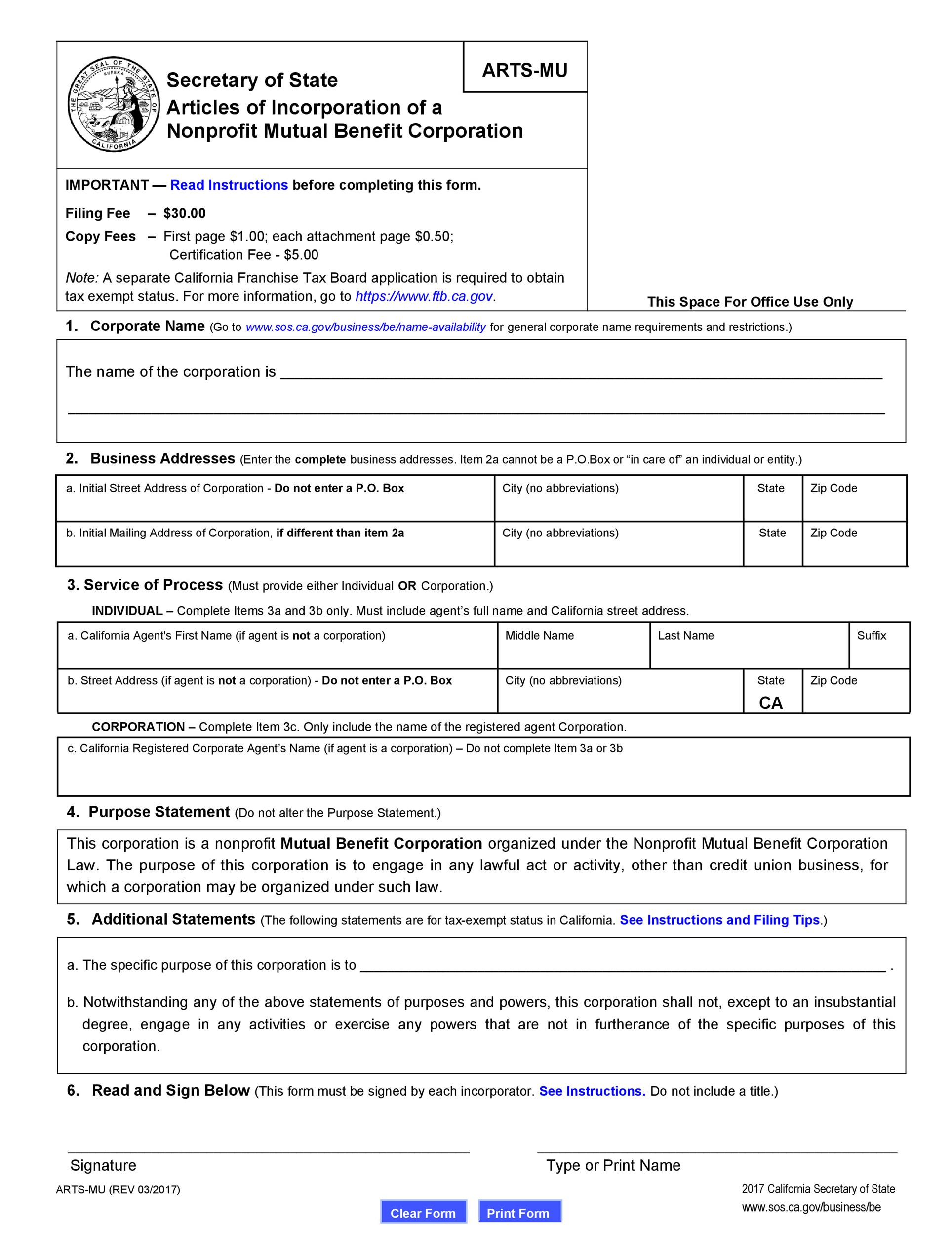 Free articles of incorporation template 45