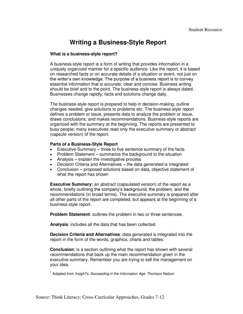 business plan report format
