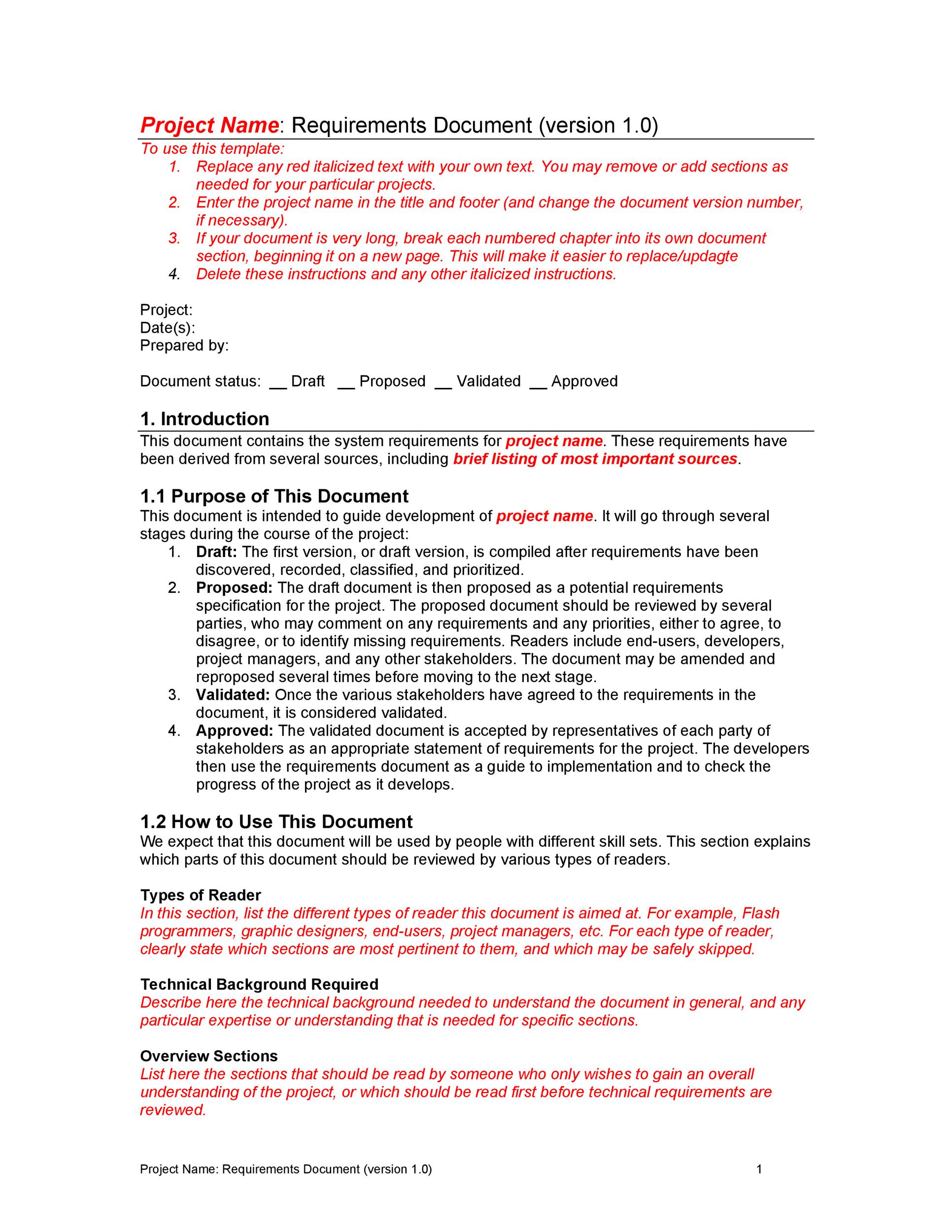 Project Business Requirements Document Template Professional Sample