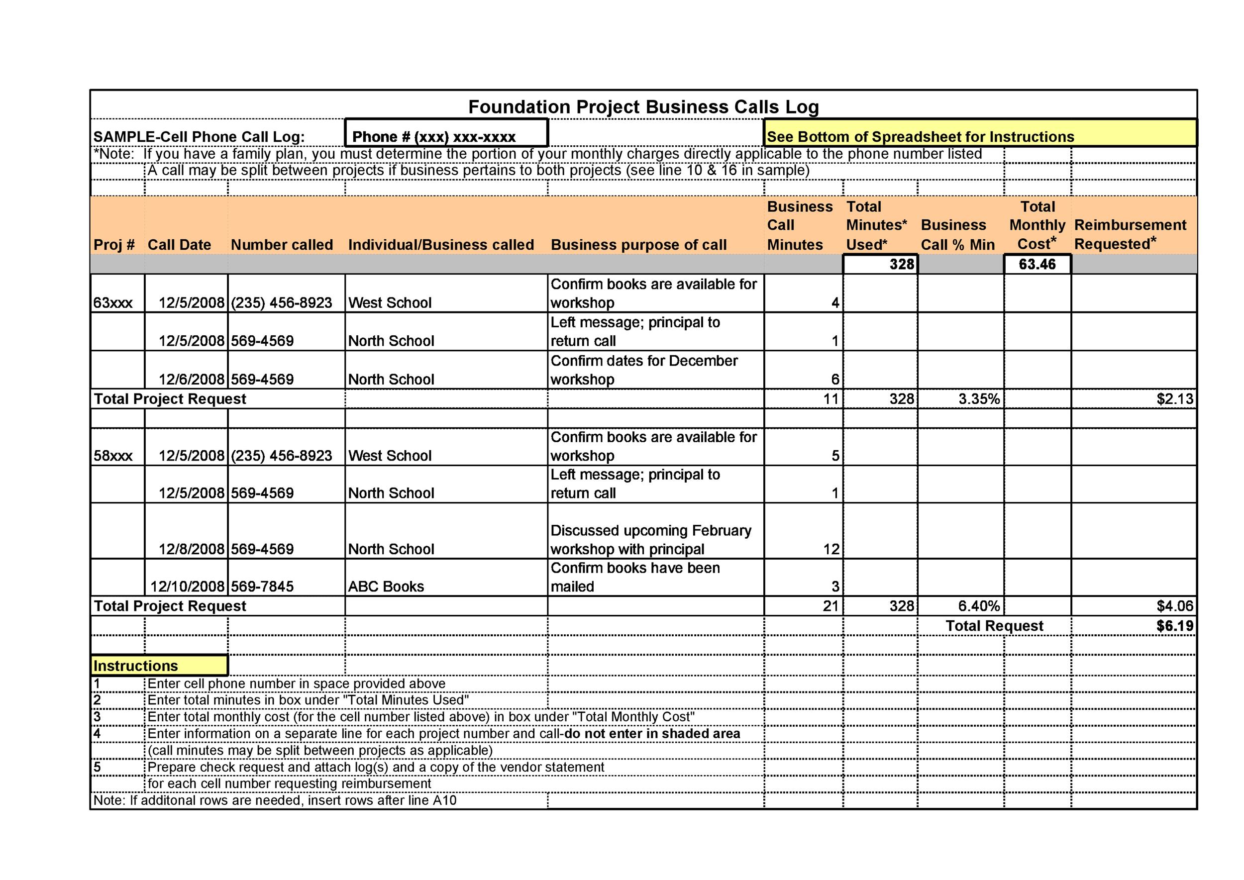 call log template 39