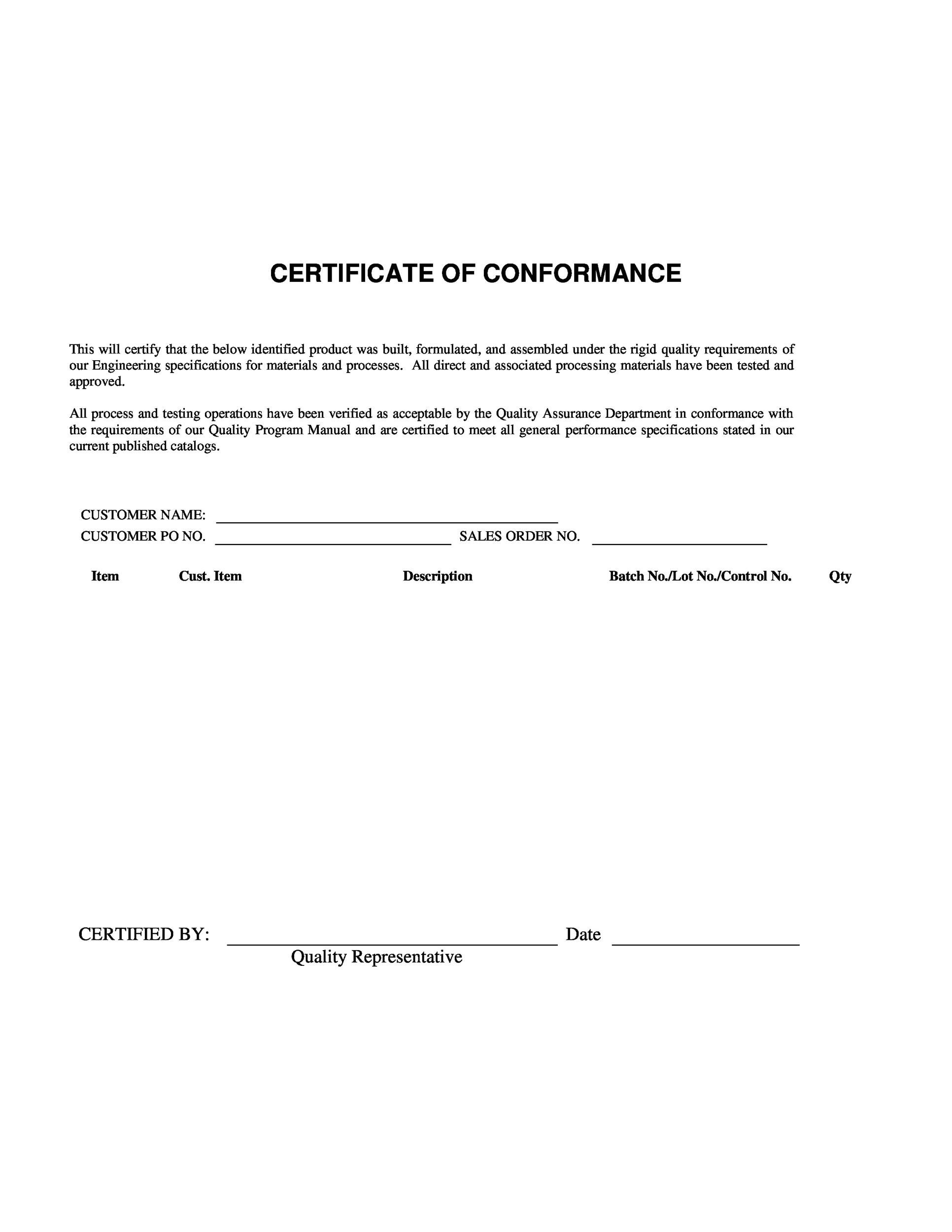 food grade certificate format - Captions Time In Certificate Of Conformity Template