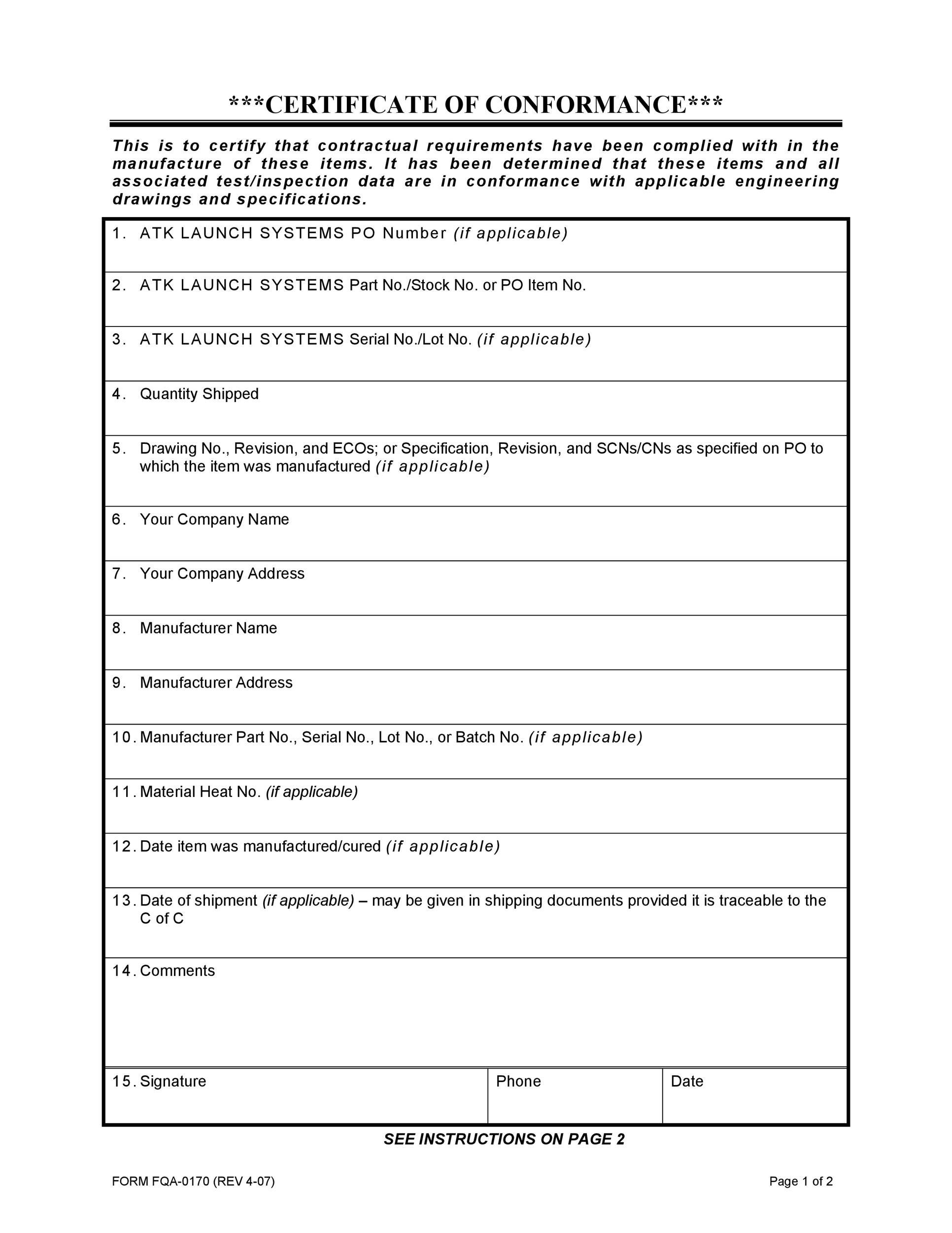 40 Free Certificate Of Conformance Templates Forms á Templatelab