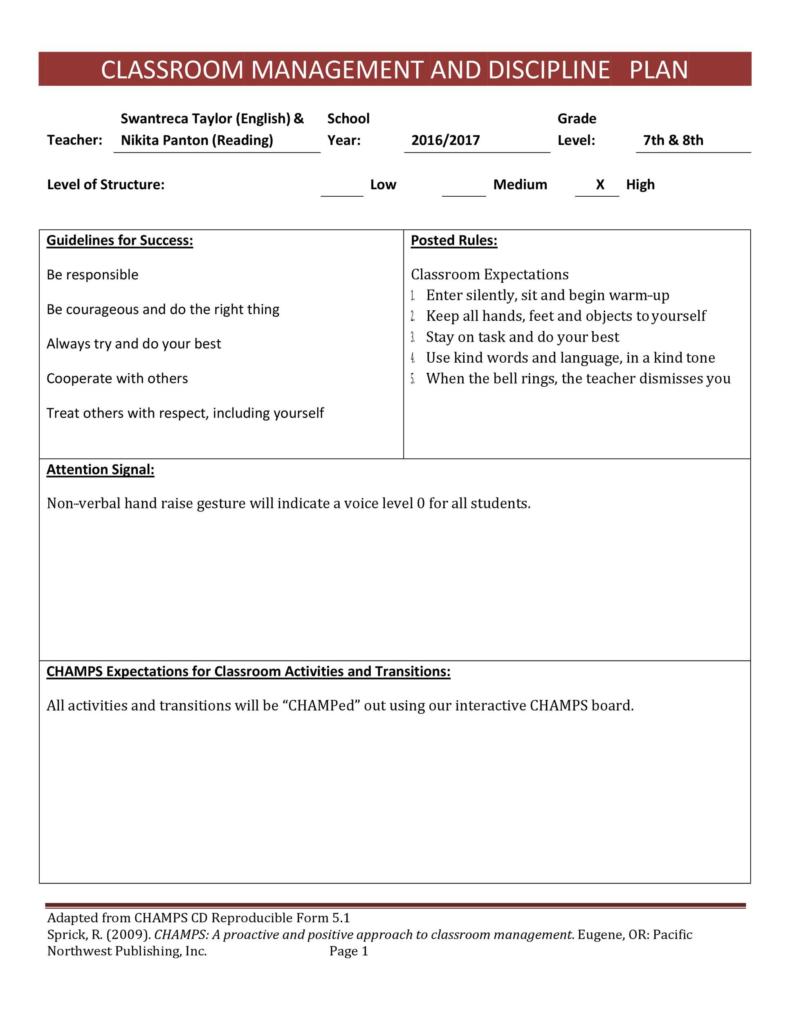 Classroom Management Plan 38 Templates & Examples ᐅ TemplateLab