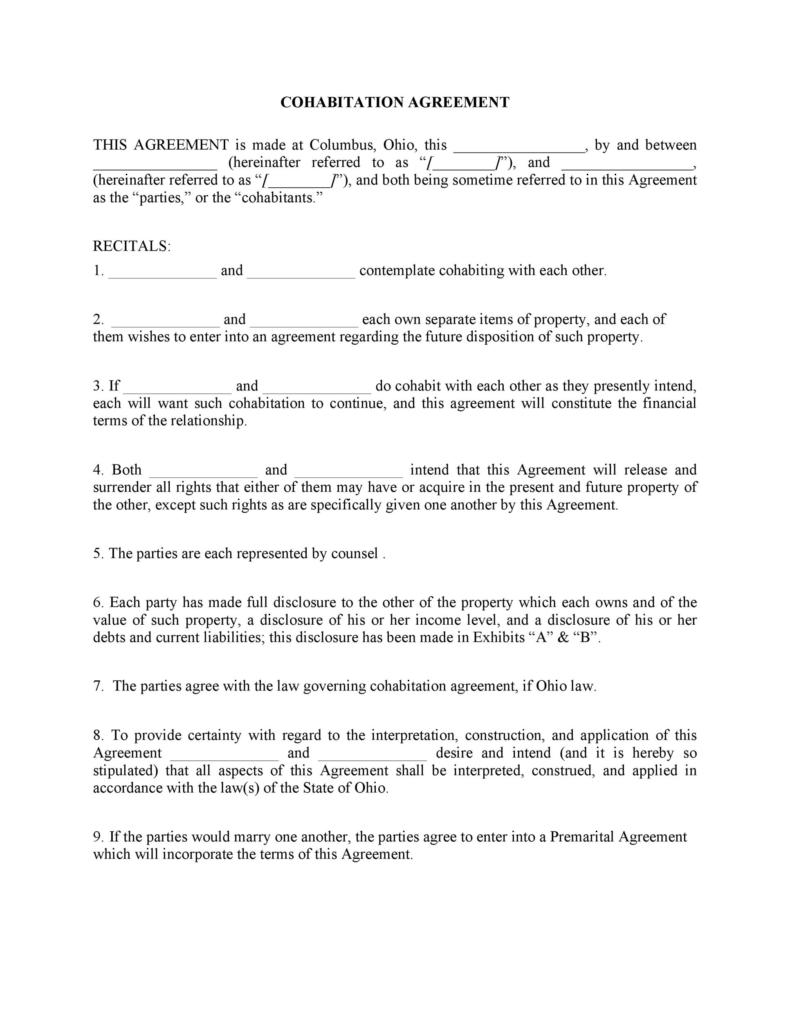 Cohabitation Agreement 30 Free Templates And Forms Templatelab