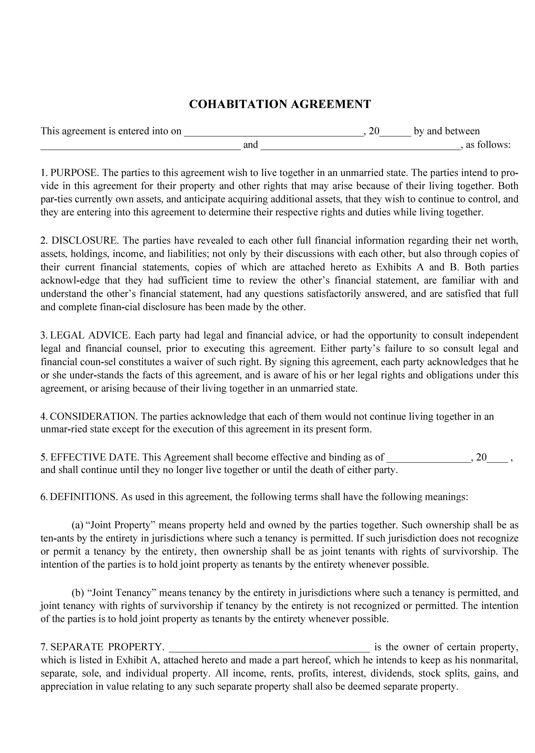 Free cohabitation agreement template 07