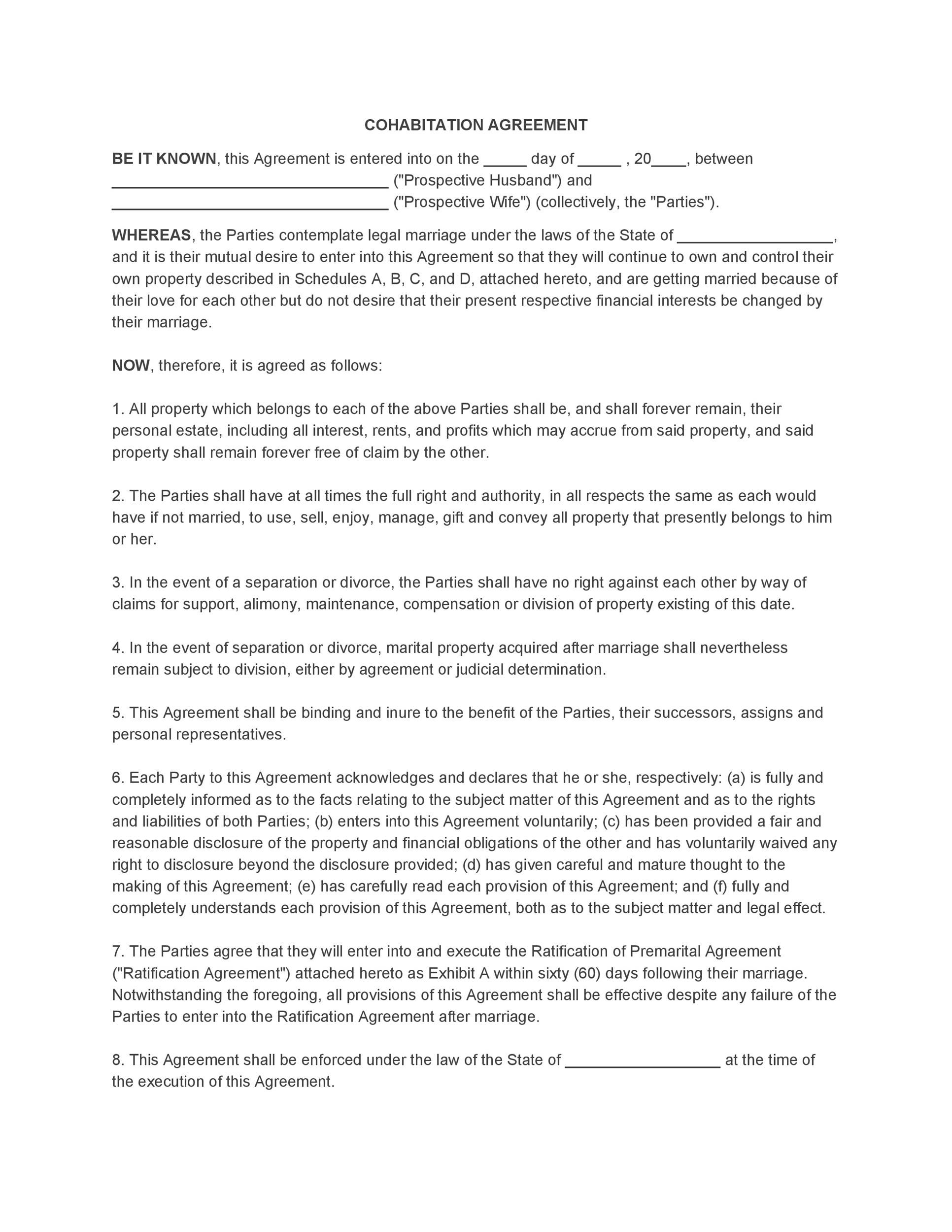 Cohabitation Agreement 30 Free Templates Forms Template Lab