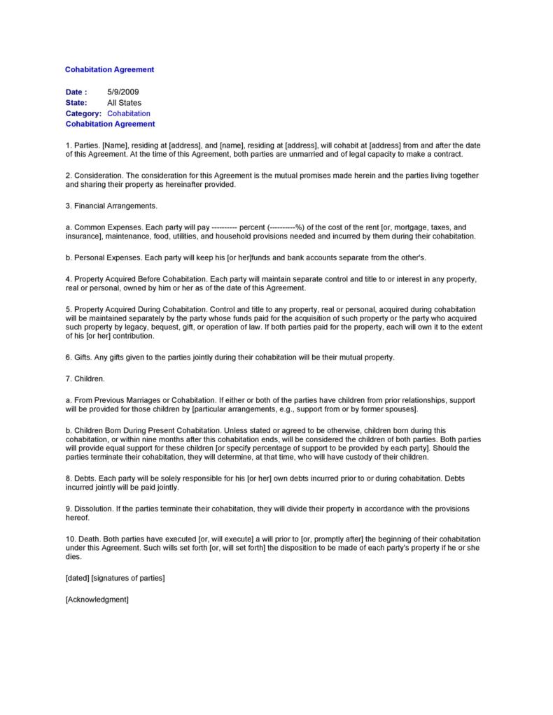 Cohabitation Agreement 30  Free Templates Forms ᐅ TemplateLab