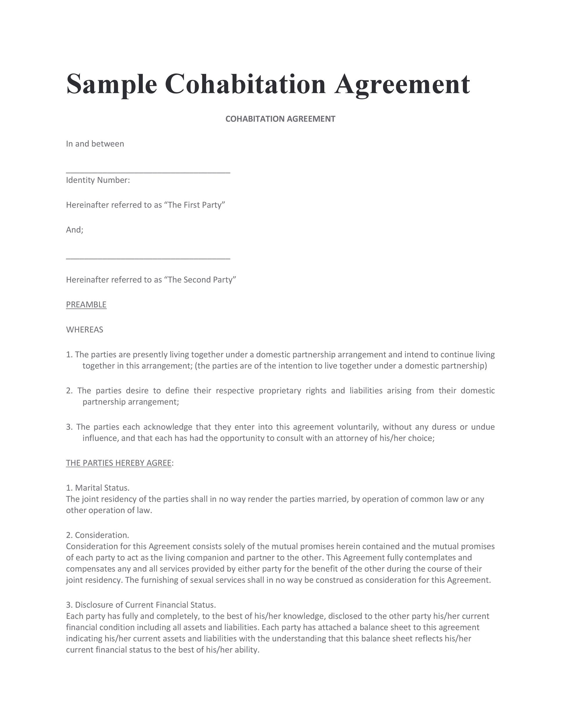 Cohabitation Agreement 30 Free Templates Forms TemplateLab