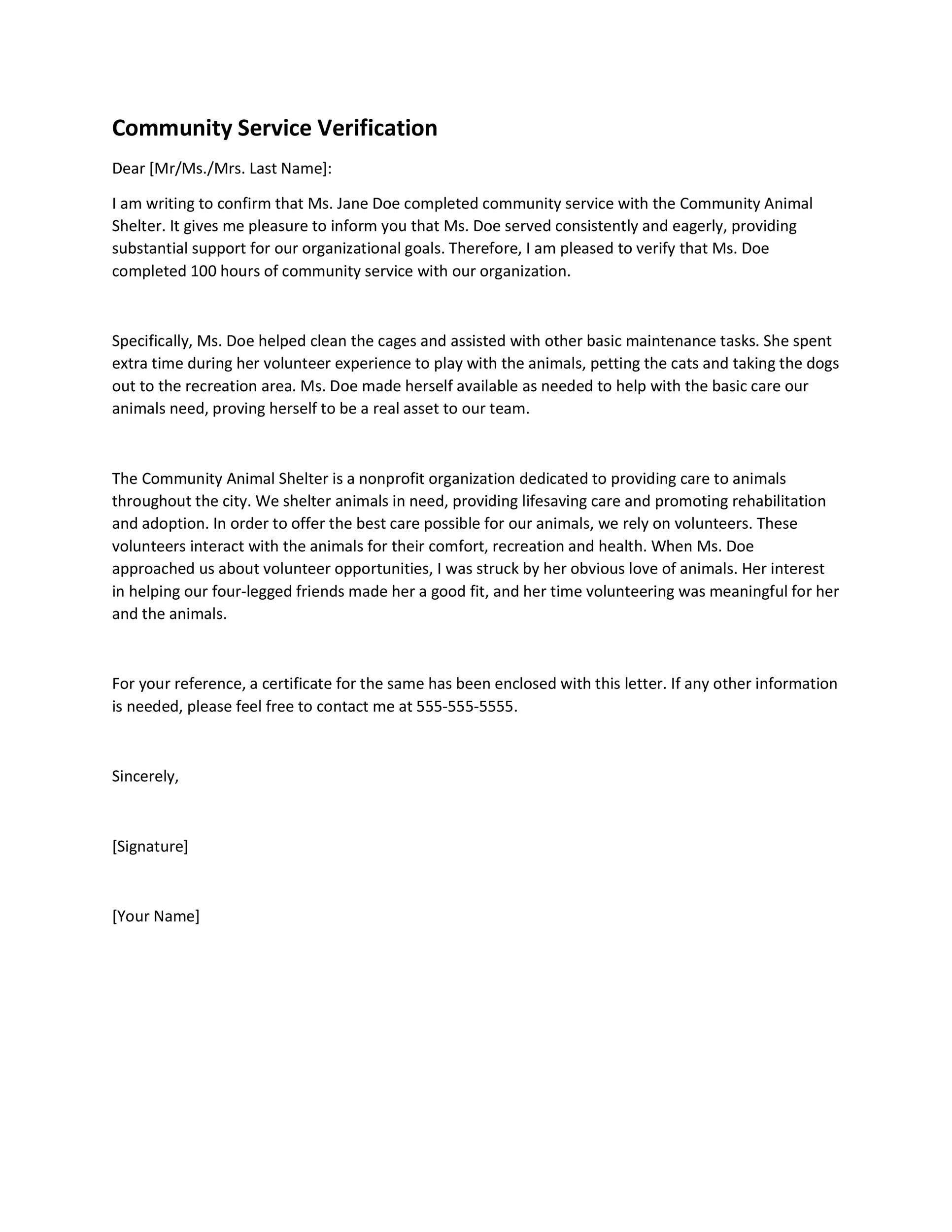 Free community service letter template 10