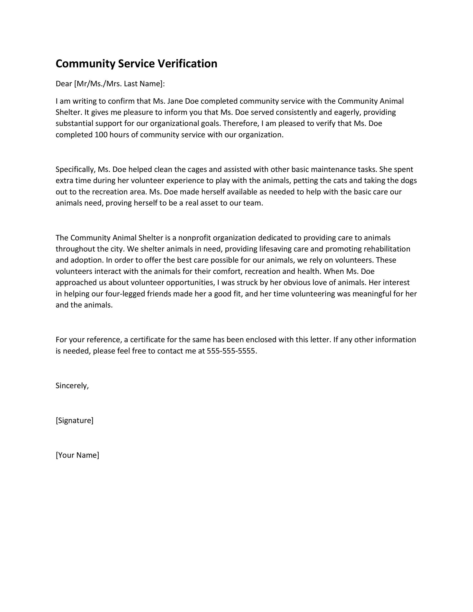 Letter Of Volunteer Service from templatelab.com