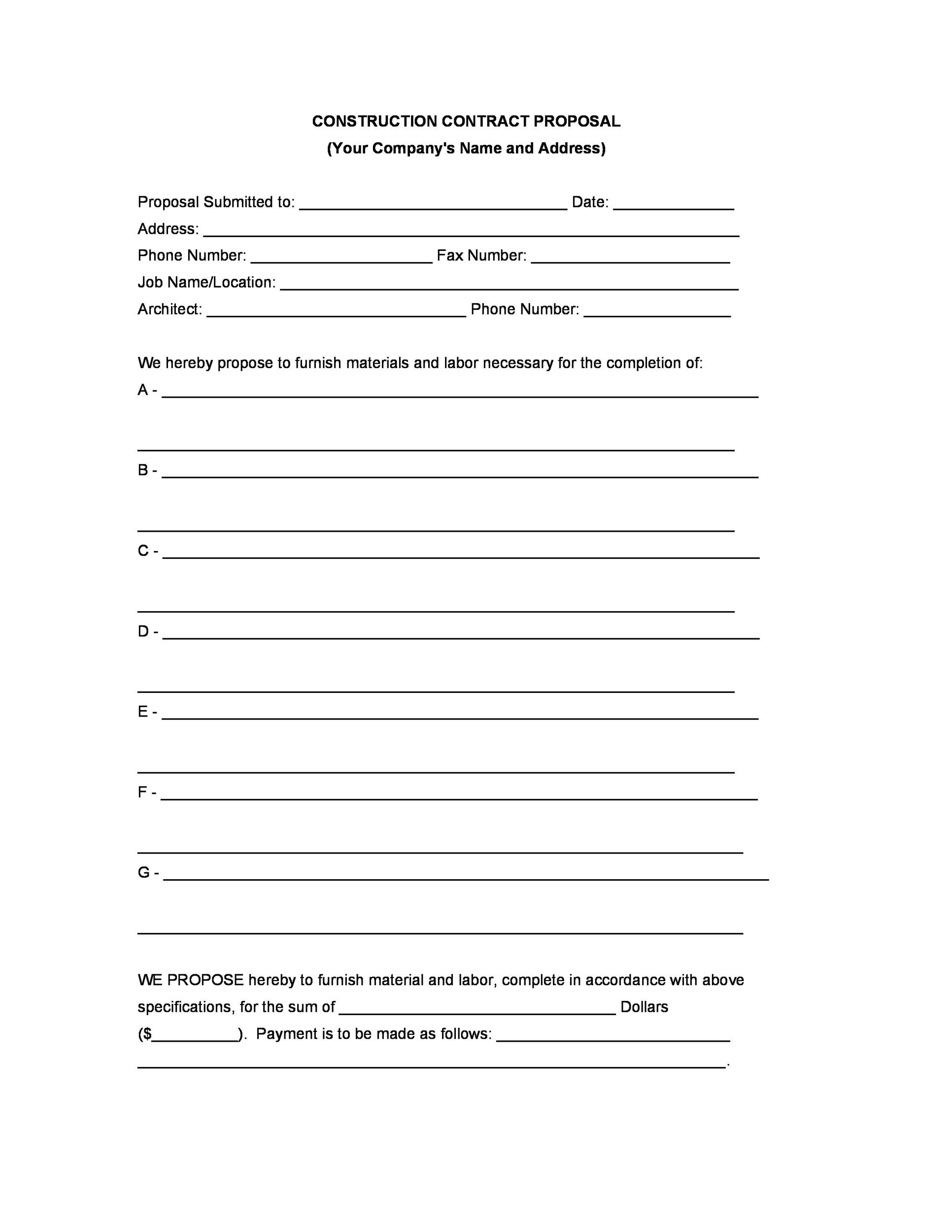 31 Construction Proposal Template & Construction Bid Forms