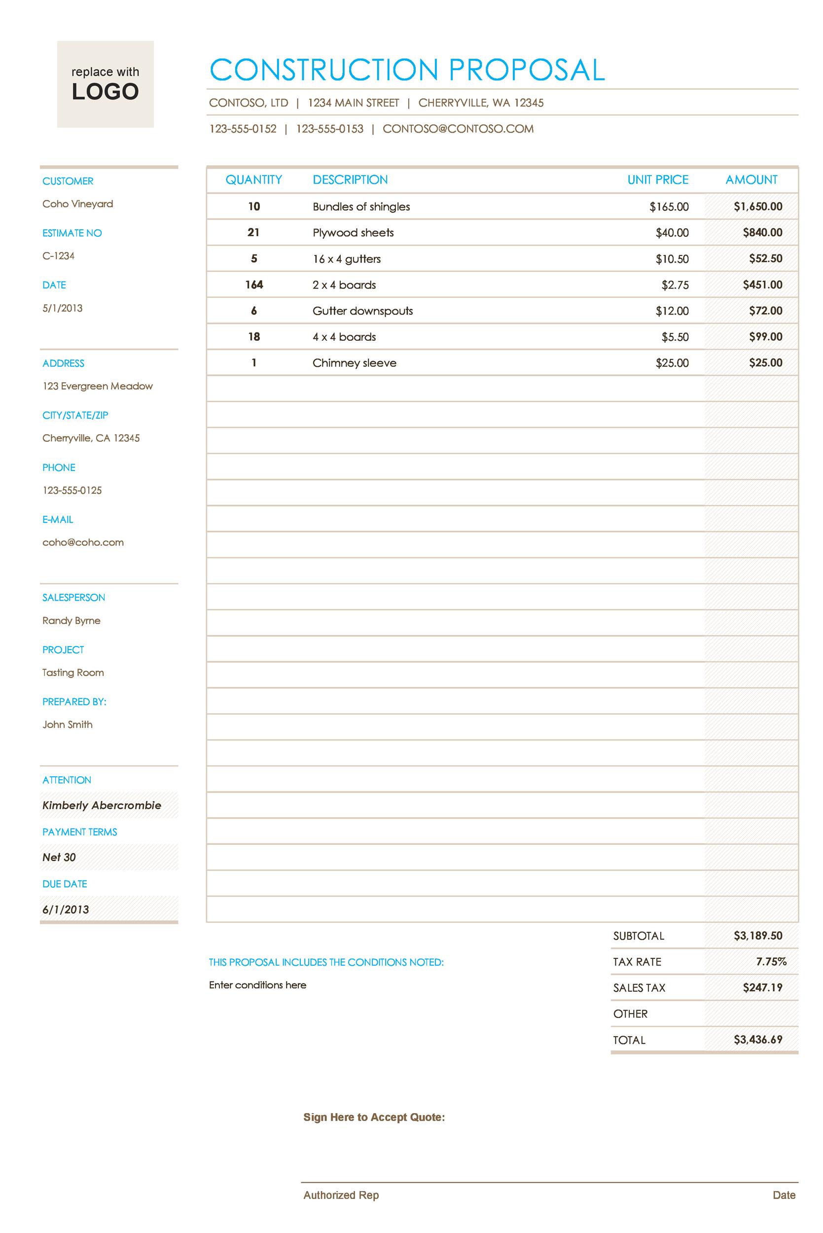 Construction Bid Proposal Template   Construction Proposal Template 08 