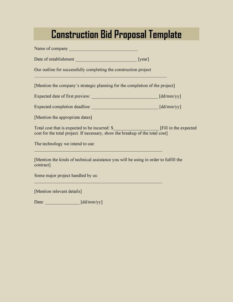 construction bid proposal cover letter sample