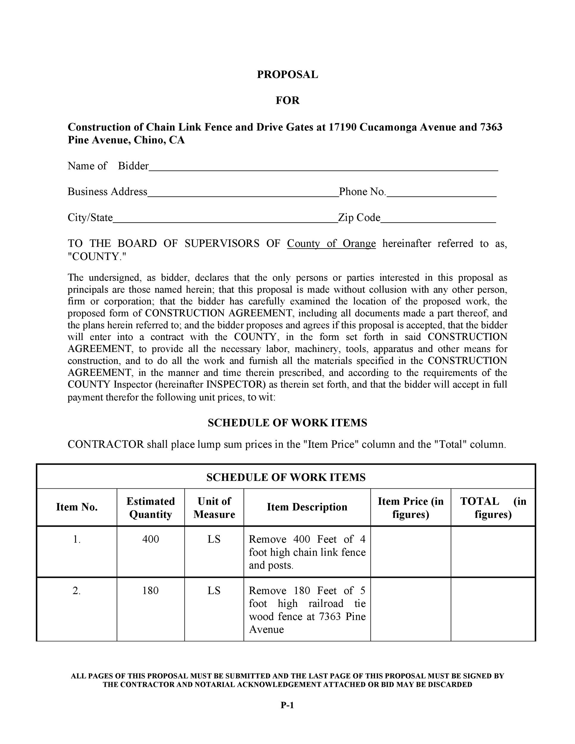 31 Construction Proposal Template Construction Bid Forms