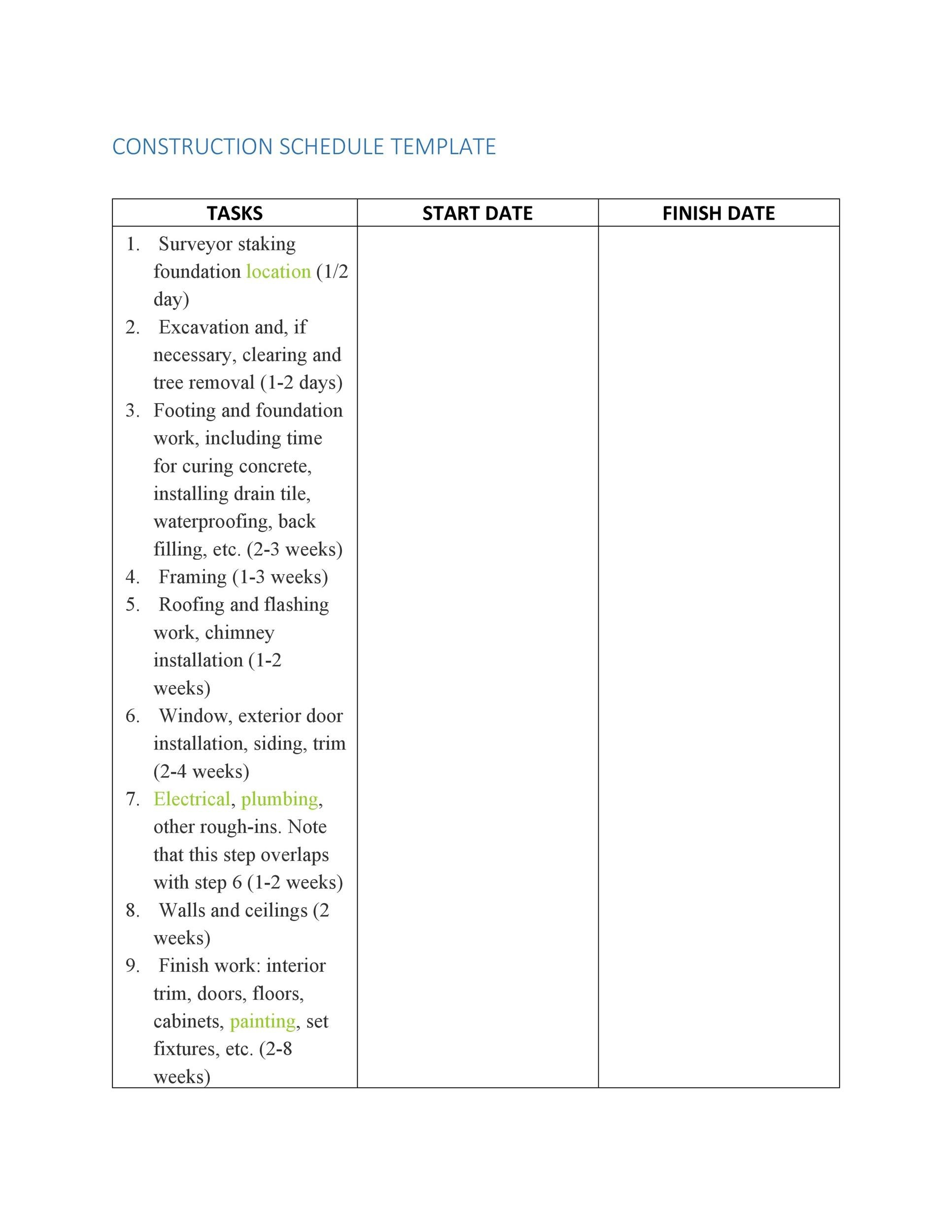 Free construction schedule template 03