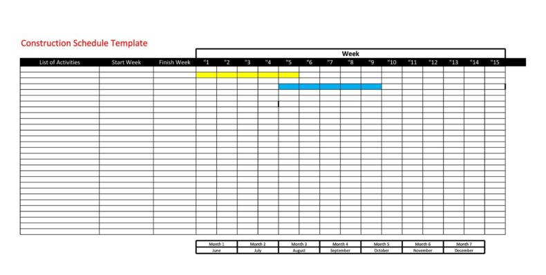 Blank Construction Schedule Template