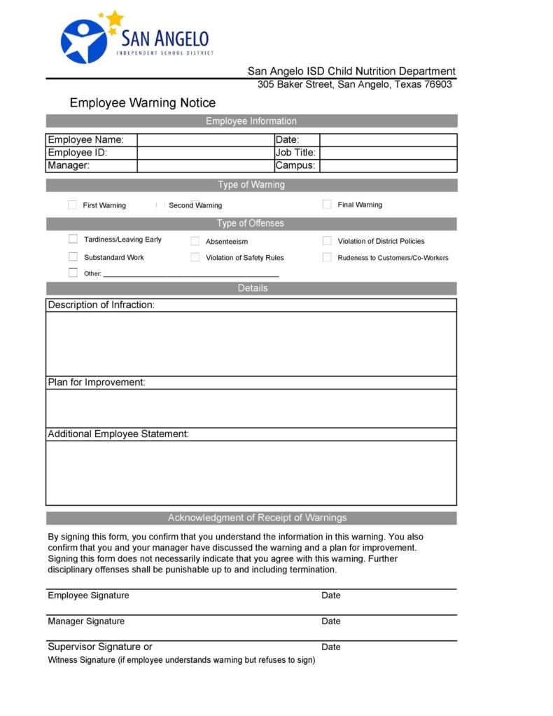 Employee Warning Notice - Download 56 Free Templates & Forms