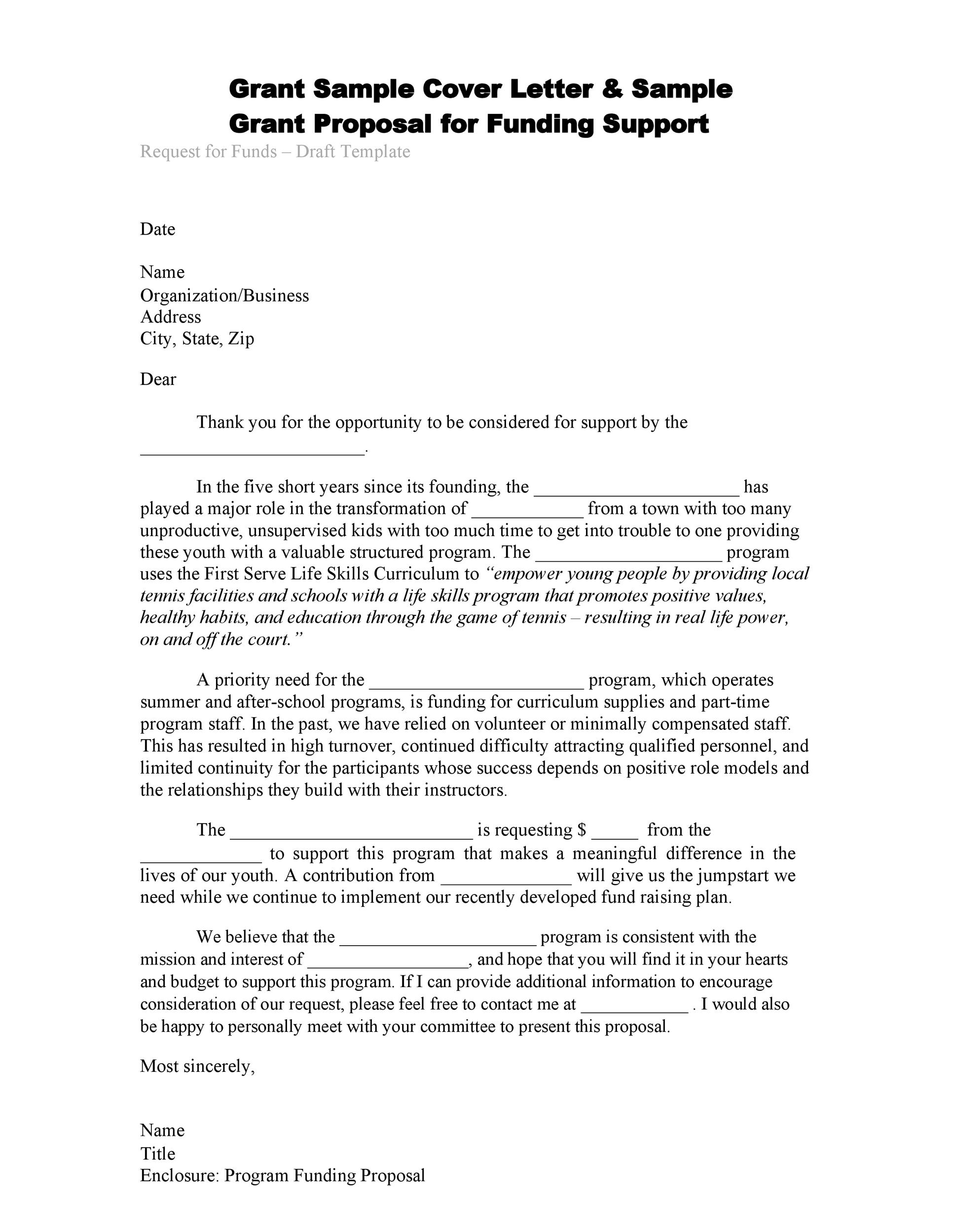 sample cover letter for research grant proposal