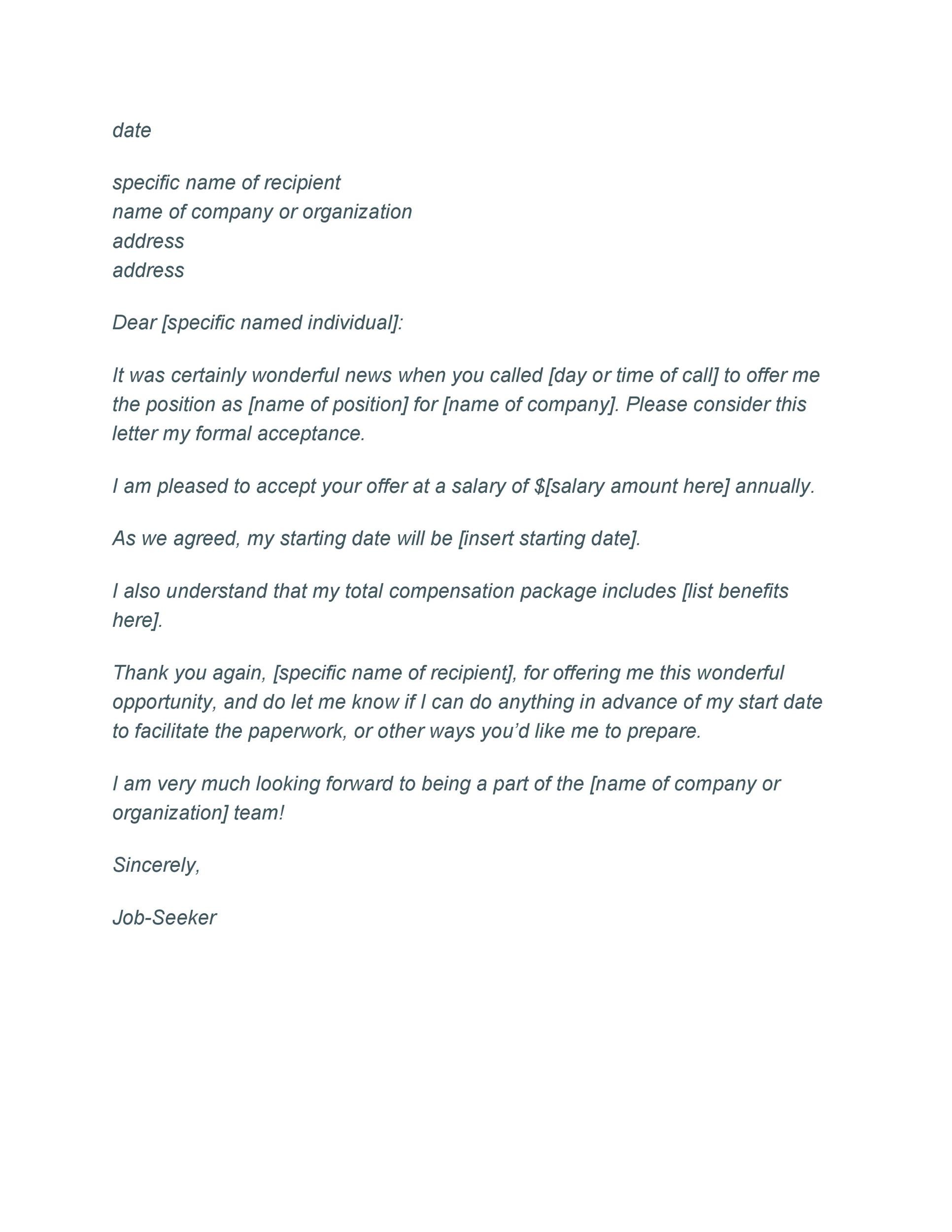 40 Professional Job Offer Acceptance Letter & Email Templates ᐅ TemplateLab