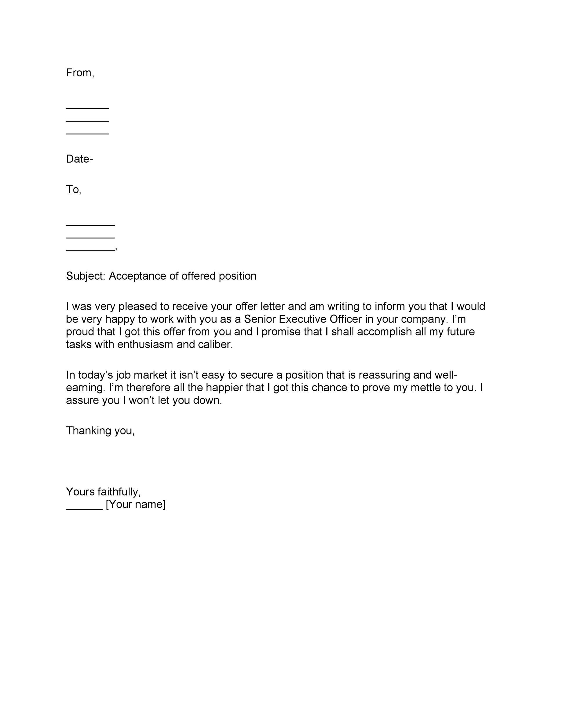 how to write an email to accept the offer letter