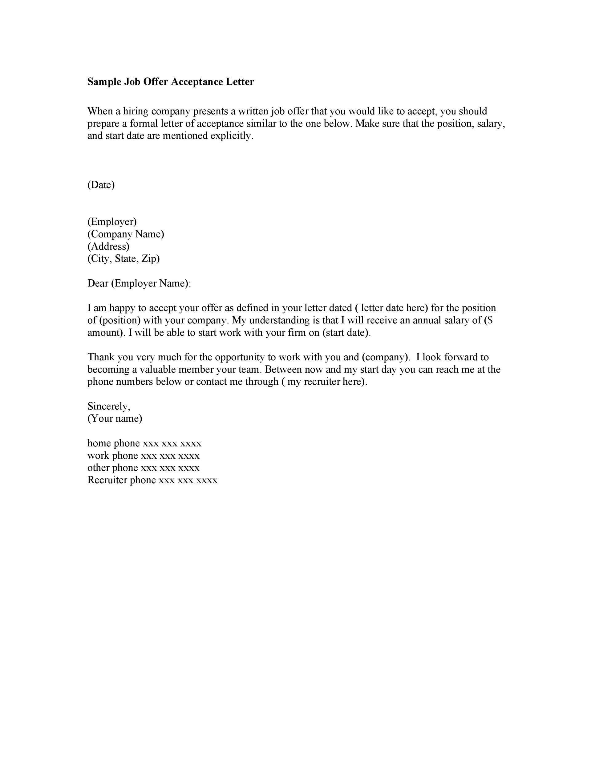 40 Professional Job Offer Acceptance Letter & Email Templates