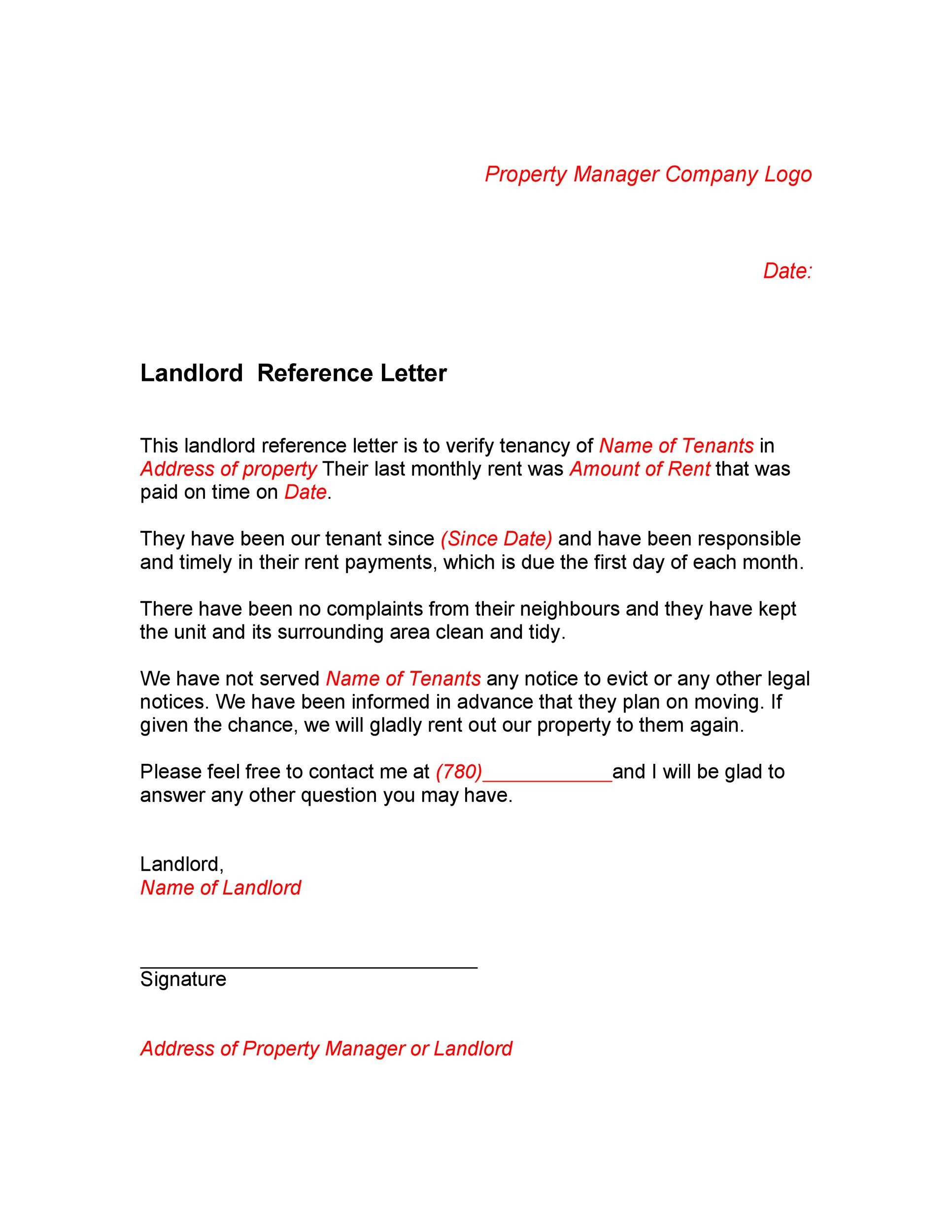 Personal Reference Letter For Landlord