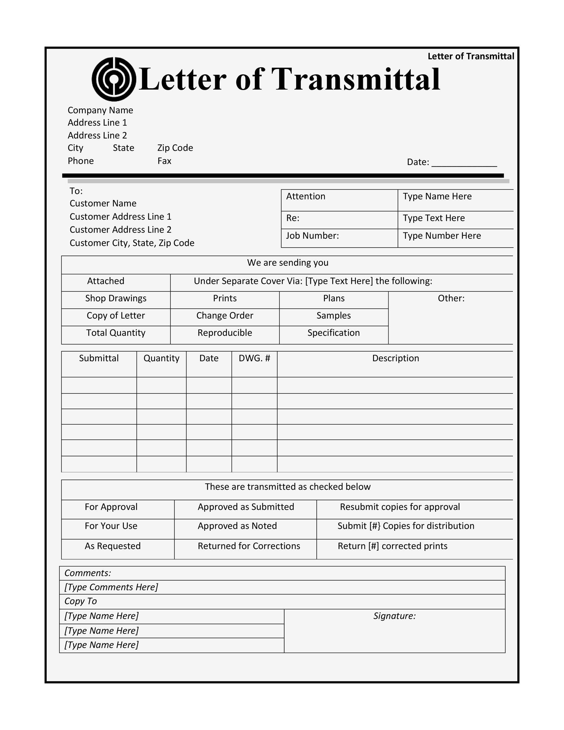 Free letter of transmittal template 03