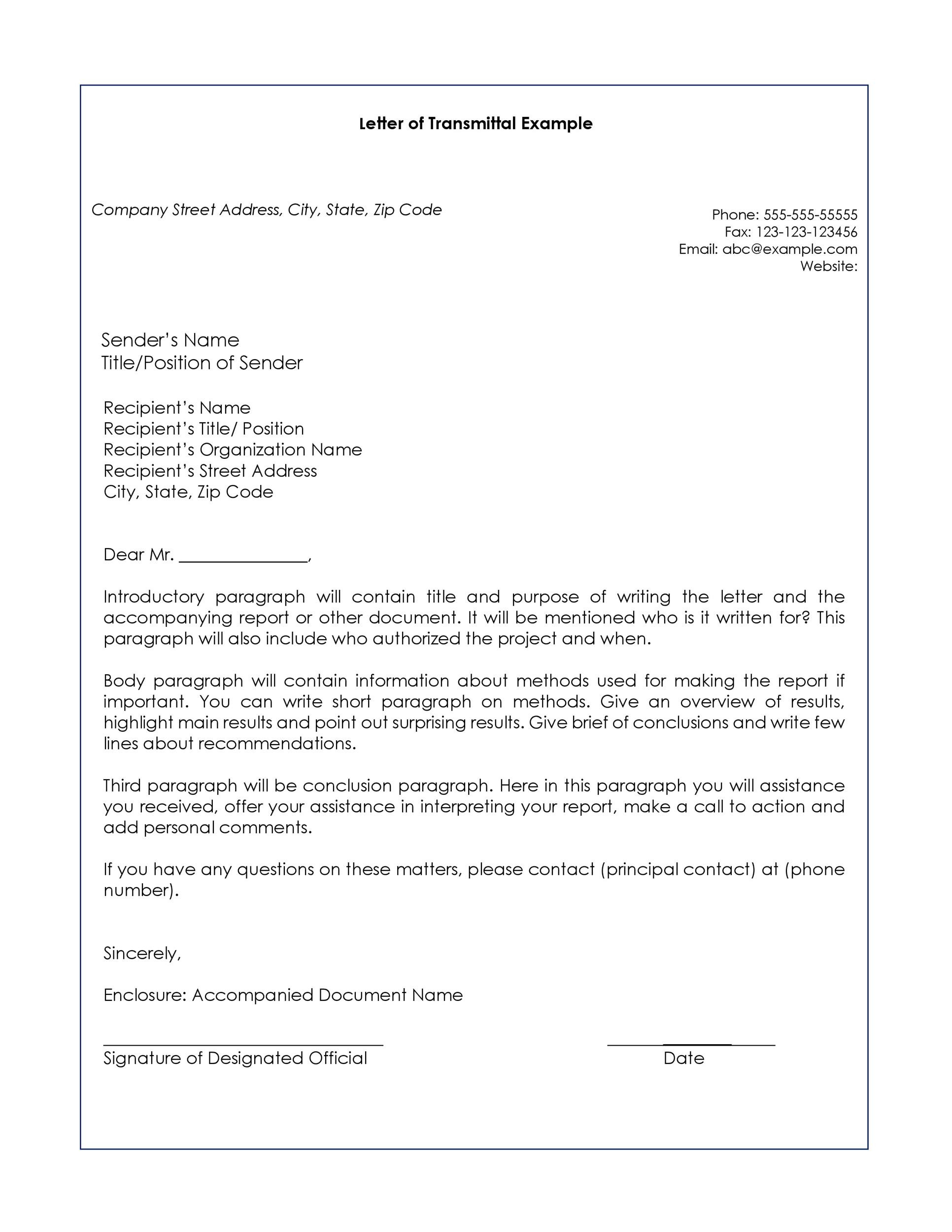 Free letter of transmittal template 08