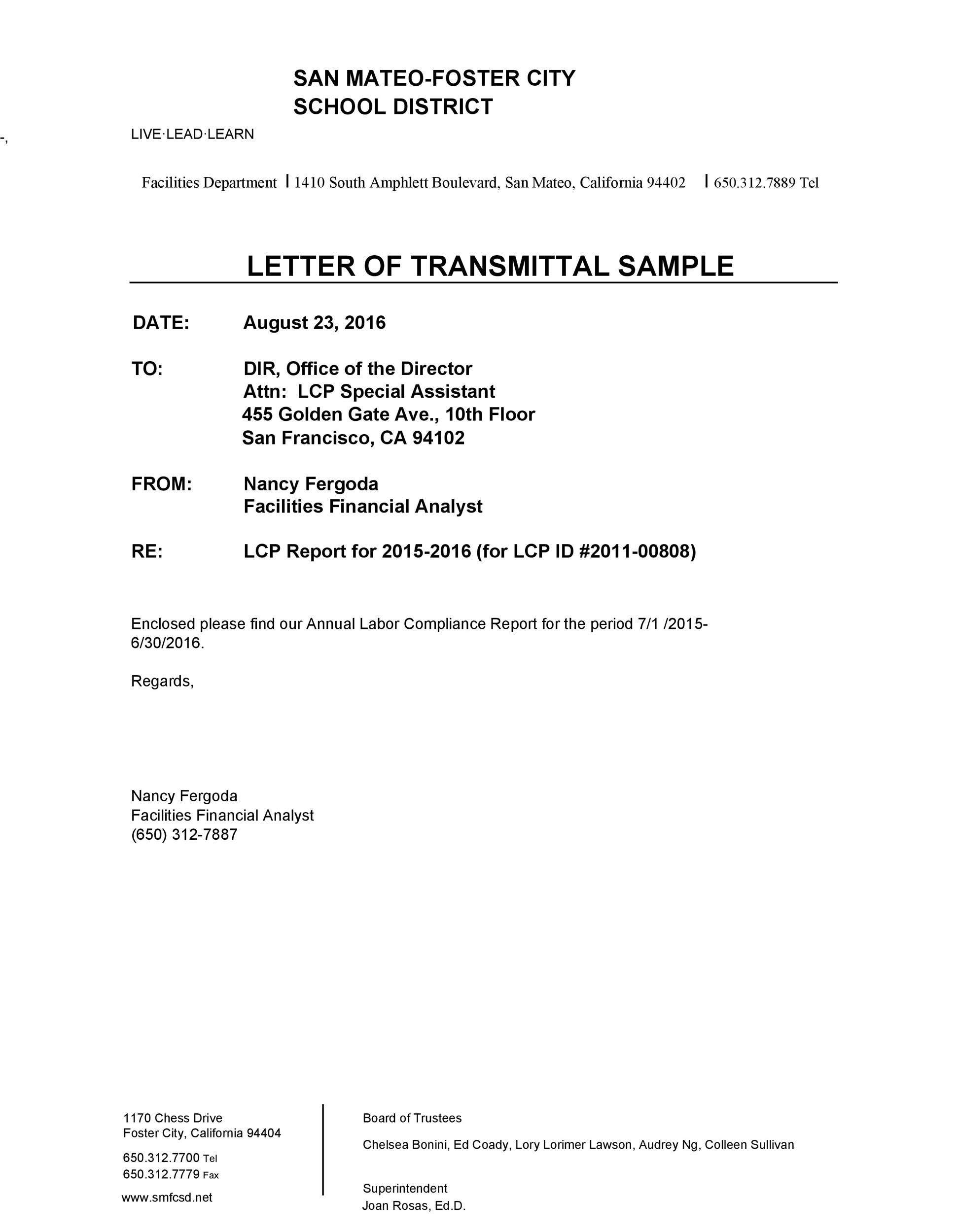 sample letters of transmittal