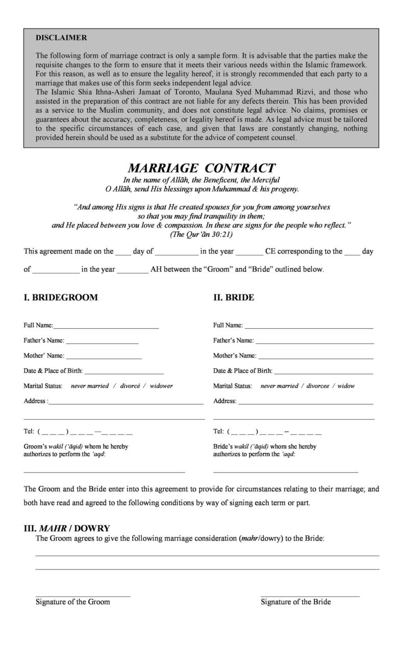 33 Marriage Contract Templates Standart Islamic Jewish ᐅ TemplateLab
