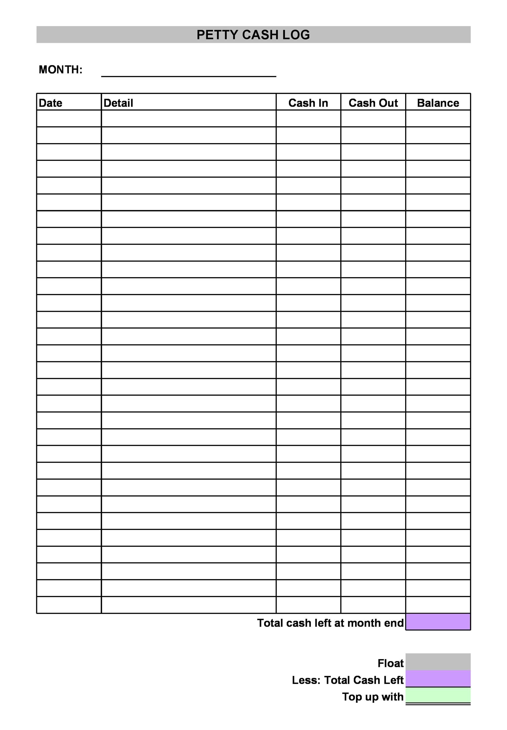 Petty Cash Log Template Free Download Printable Form Templates And 