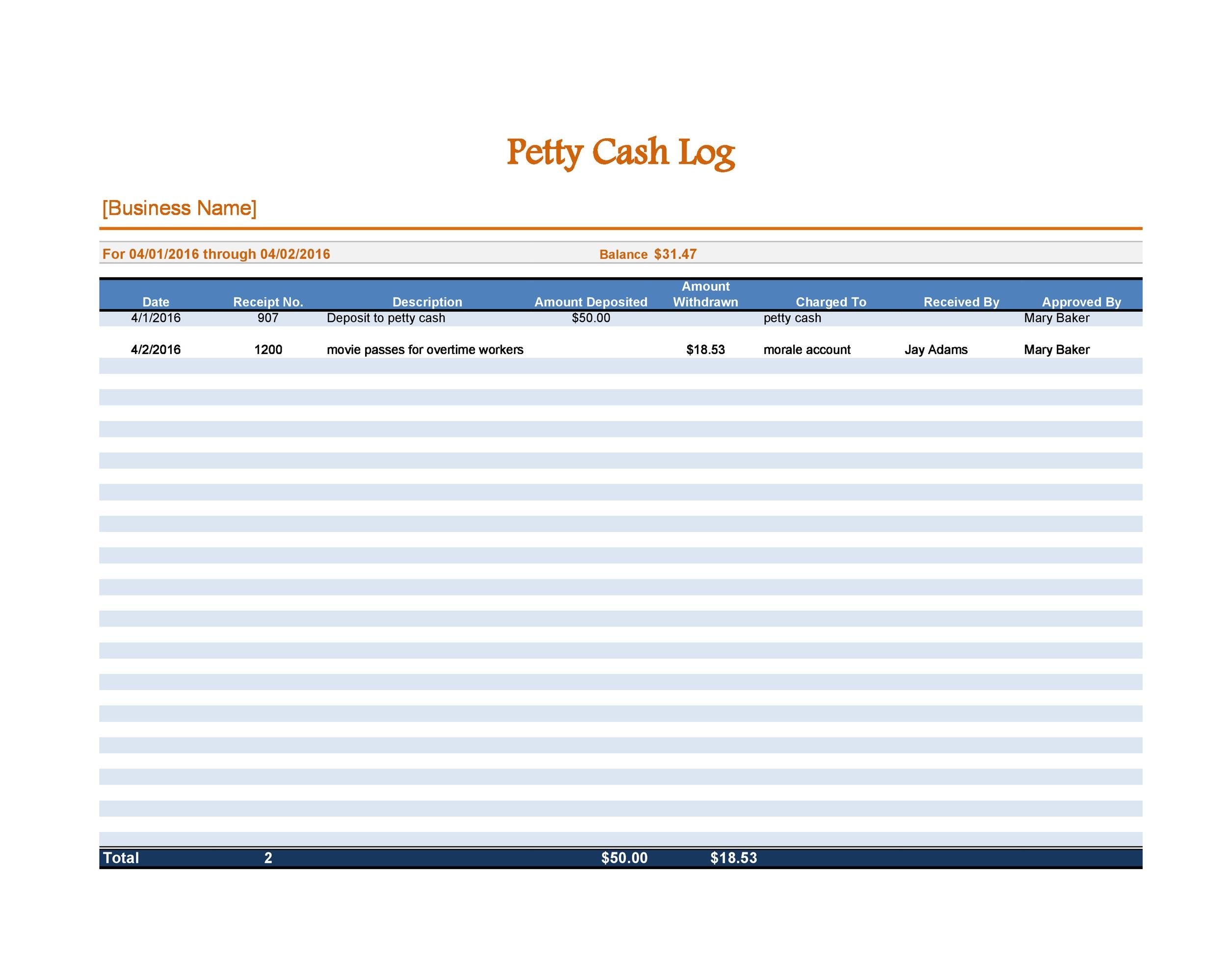 Free petty cash log 08