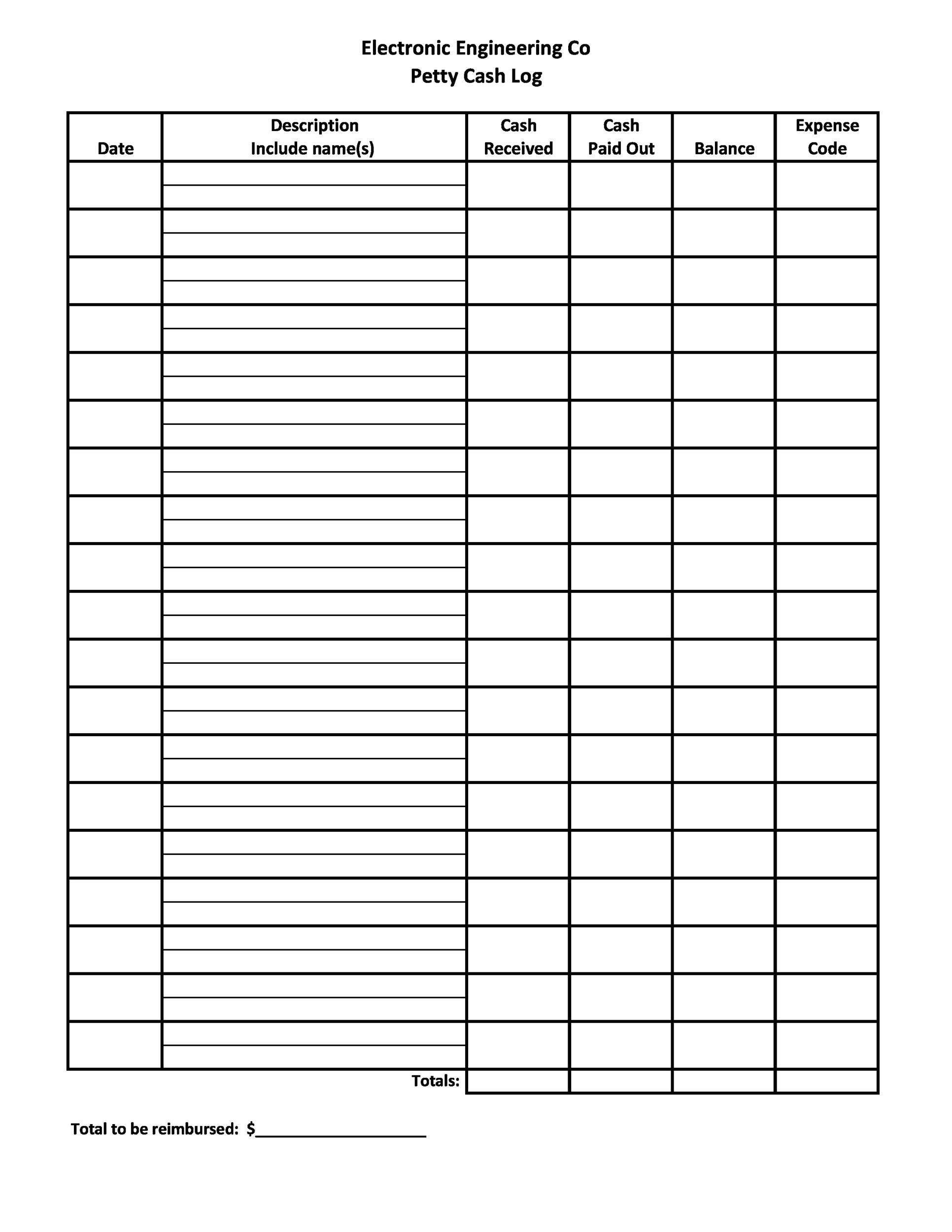 40 Petty Cash Log Templates Forms Excel PDF Word TemplateLab