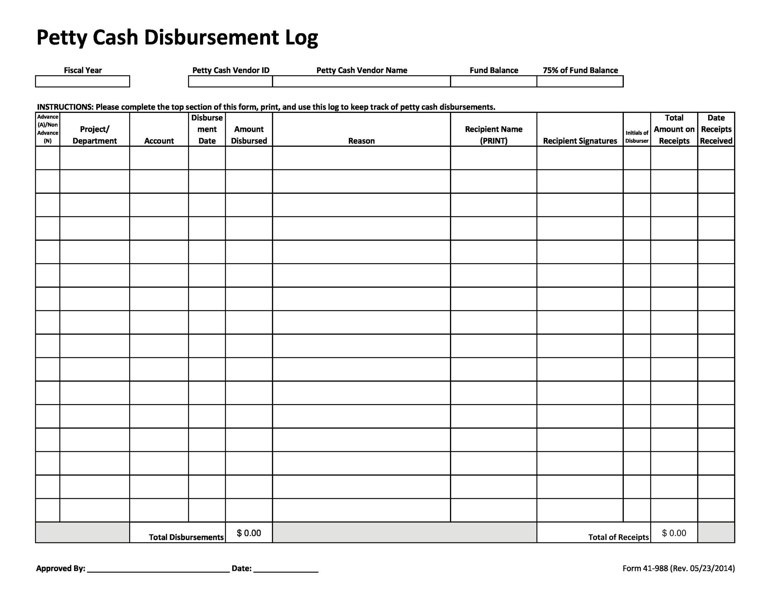 Free Petty Cash Form Template Printable Templates