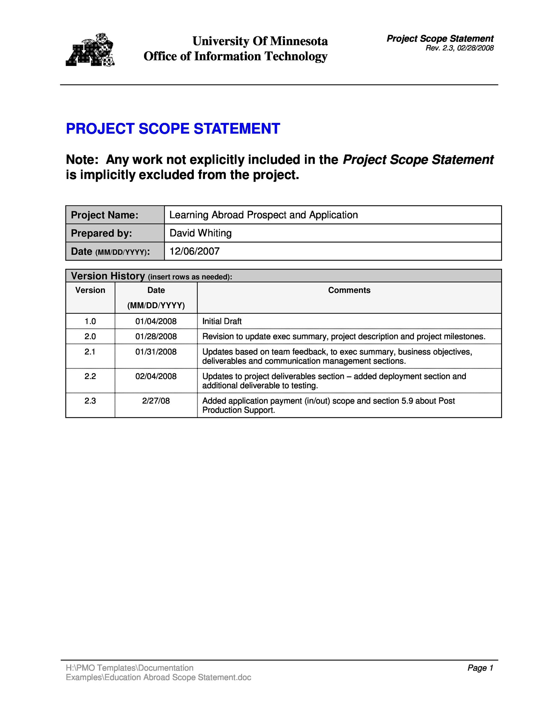 scope of the project assignment
