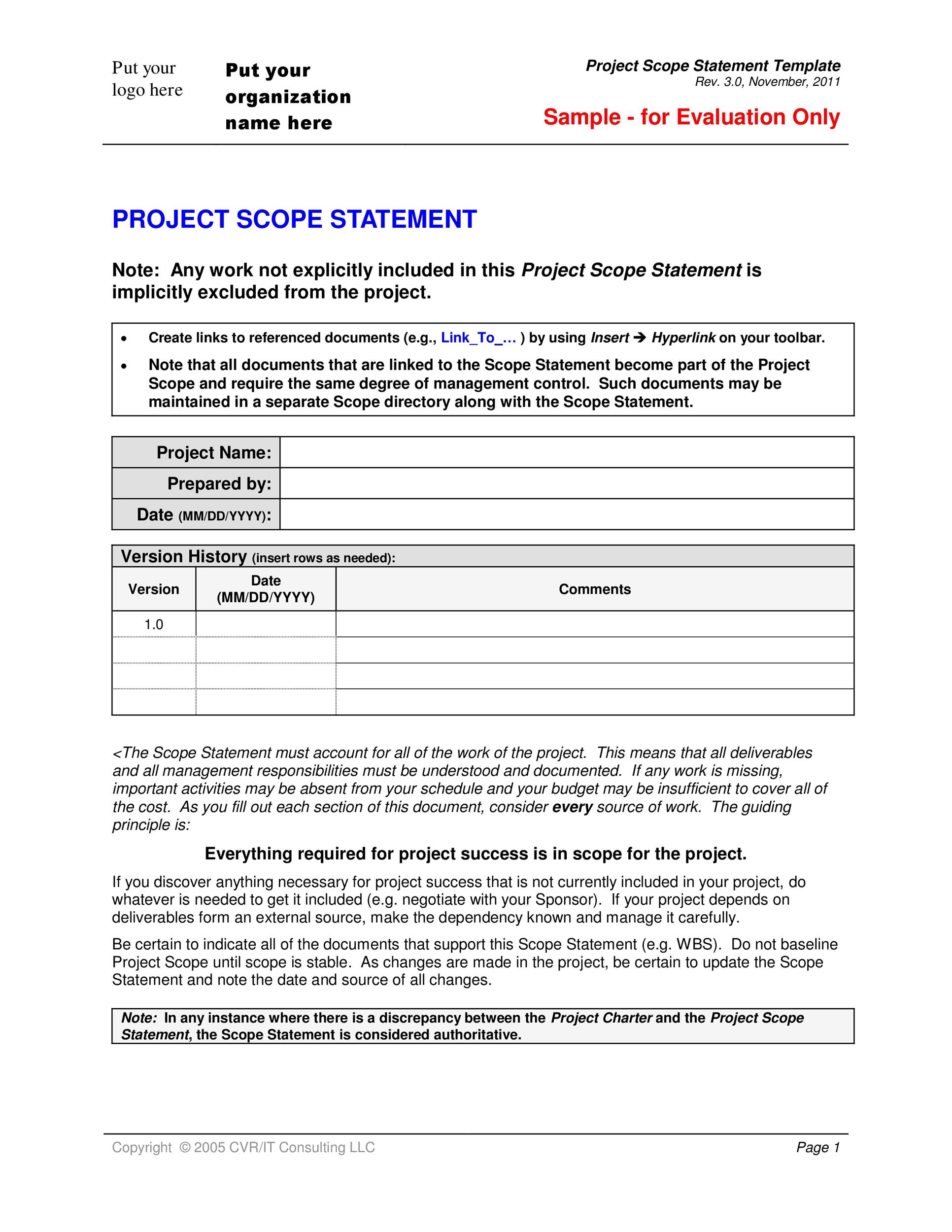 Project Scope Statement Template Word