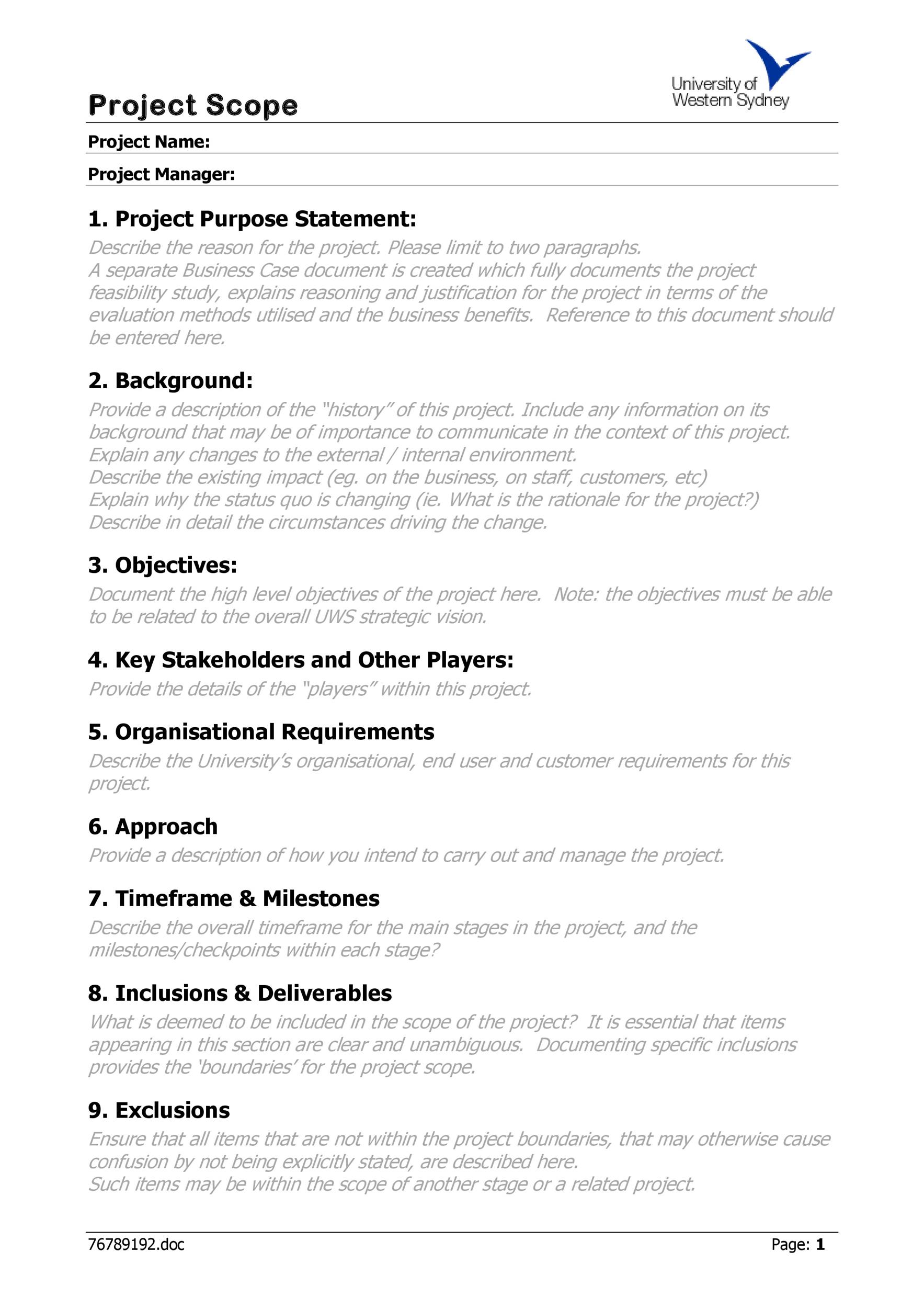Construction Project Scope Template
