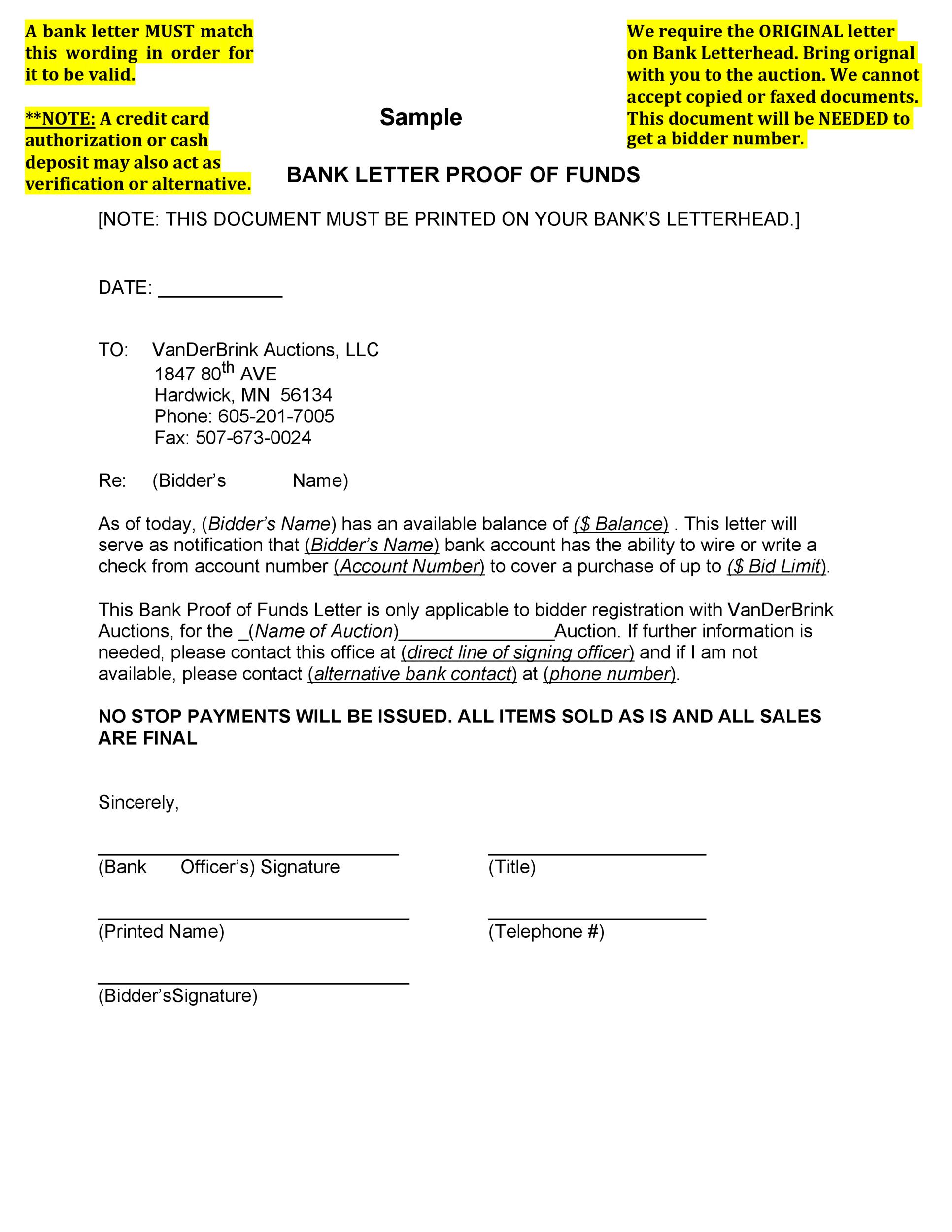 Free proof of funds letter template 07