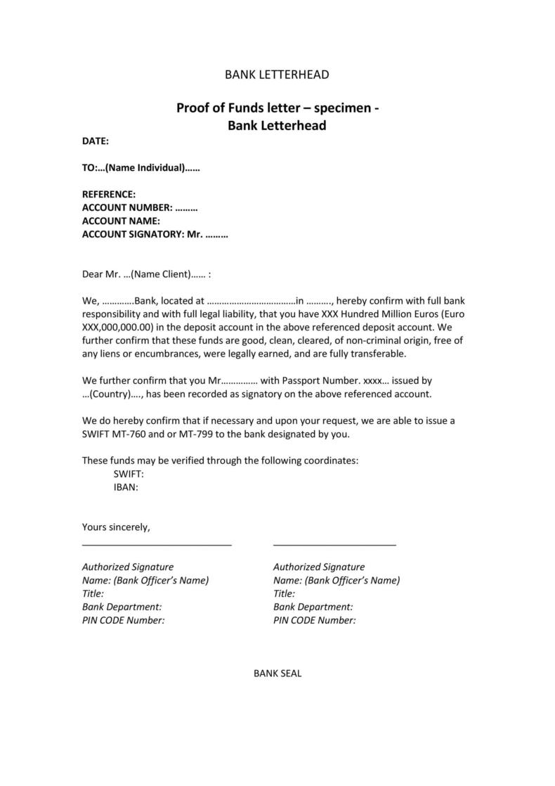 Proof Of Funds Letter Template