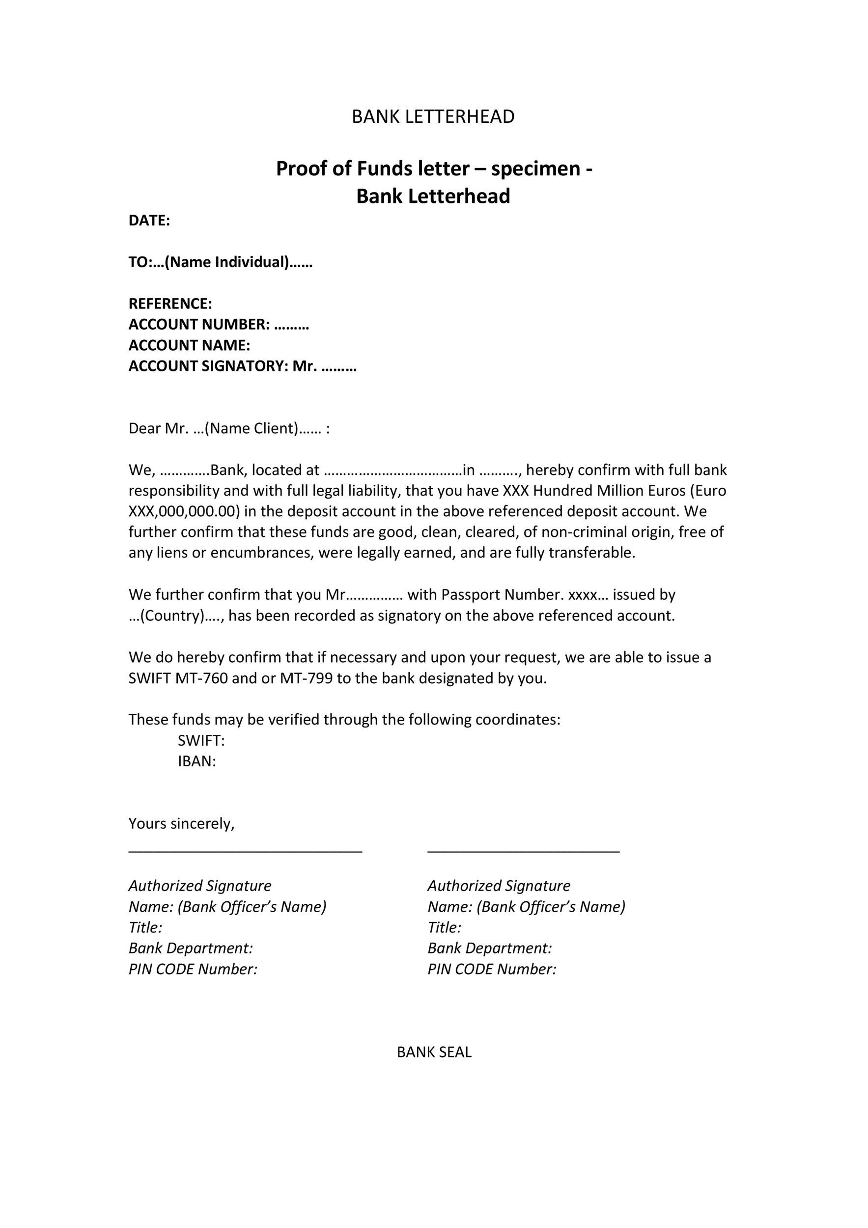 Free proof of funds letter template 10