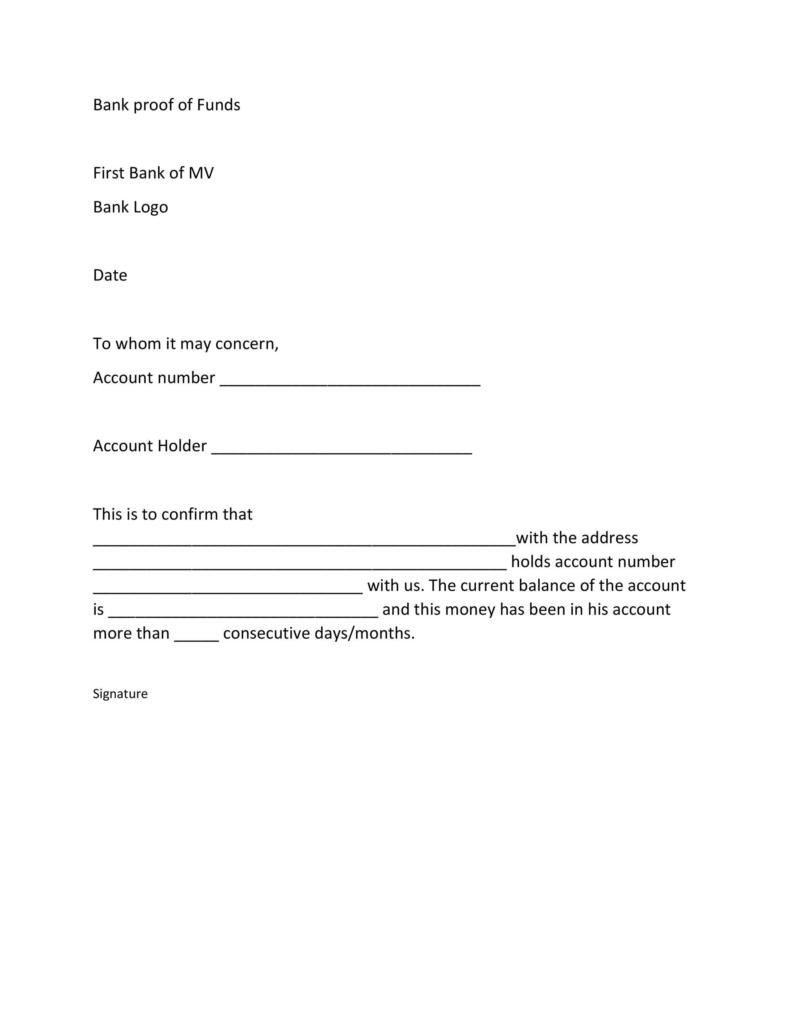 Proof Of Funds Letter Template