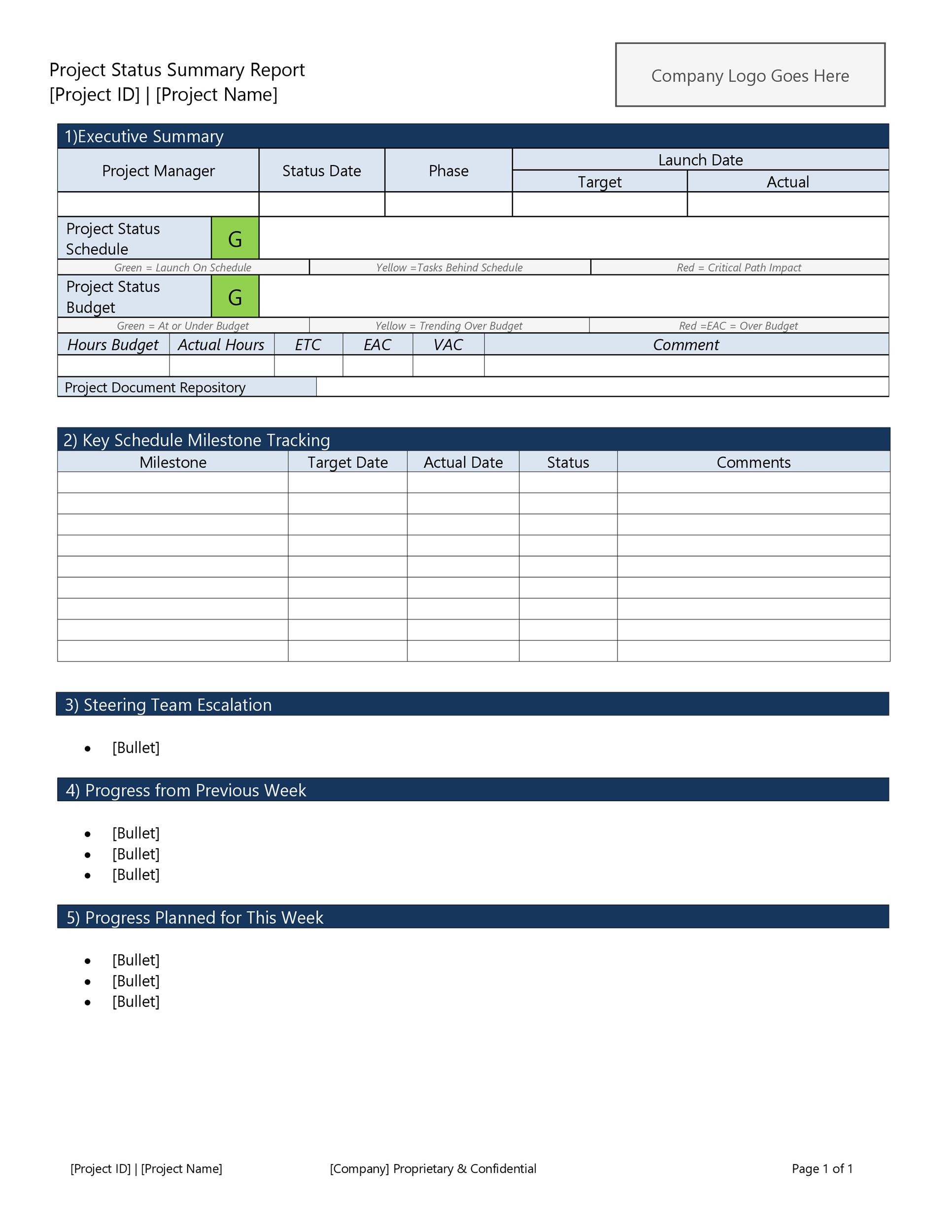 project status report excel template