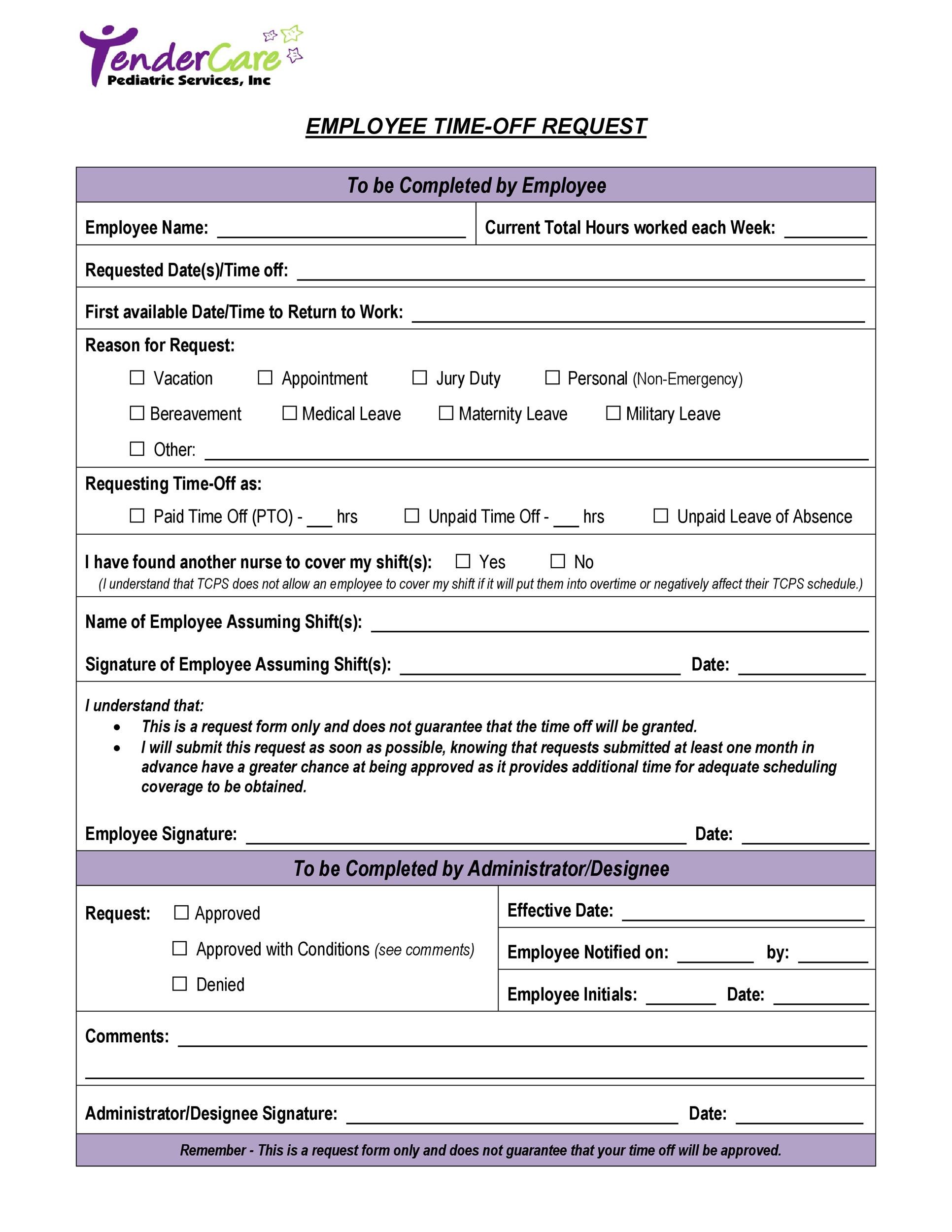 Free time off request form template 04