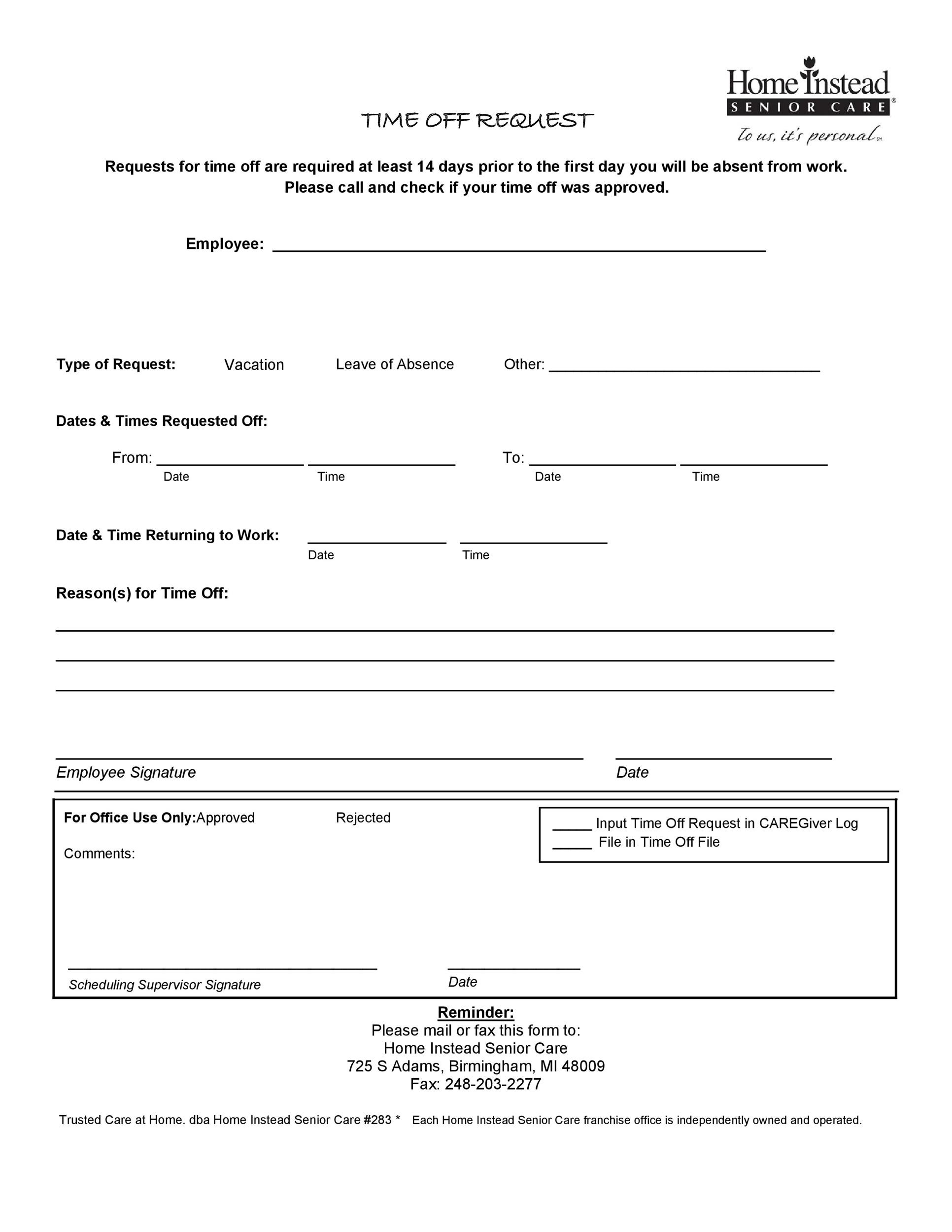 Free time off request form template 23