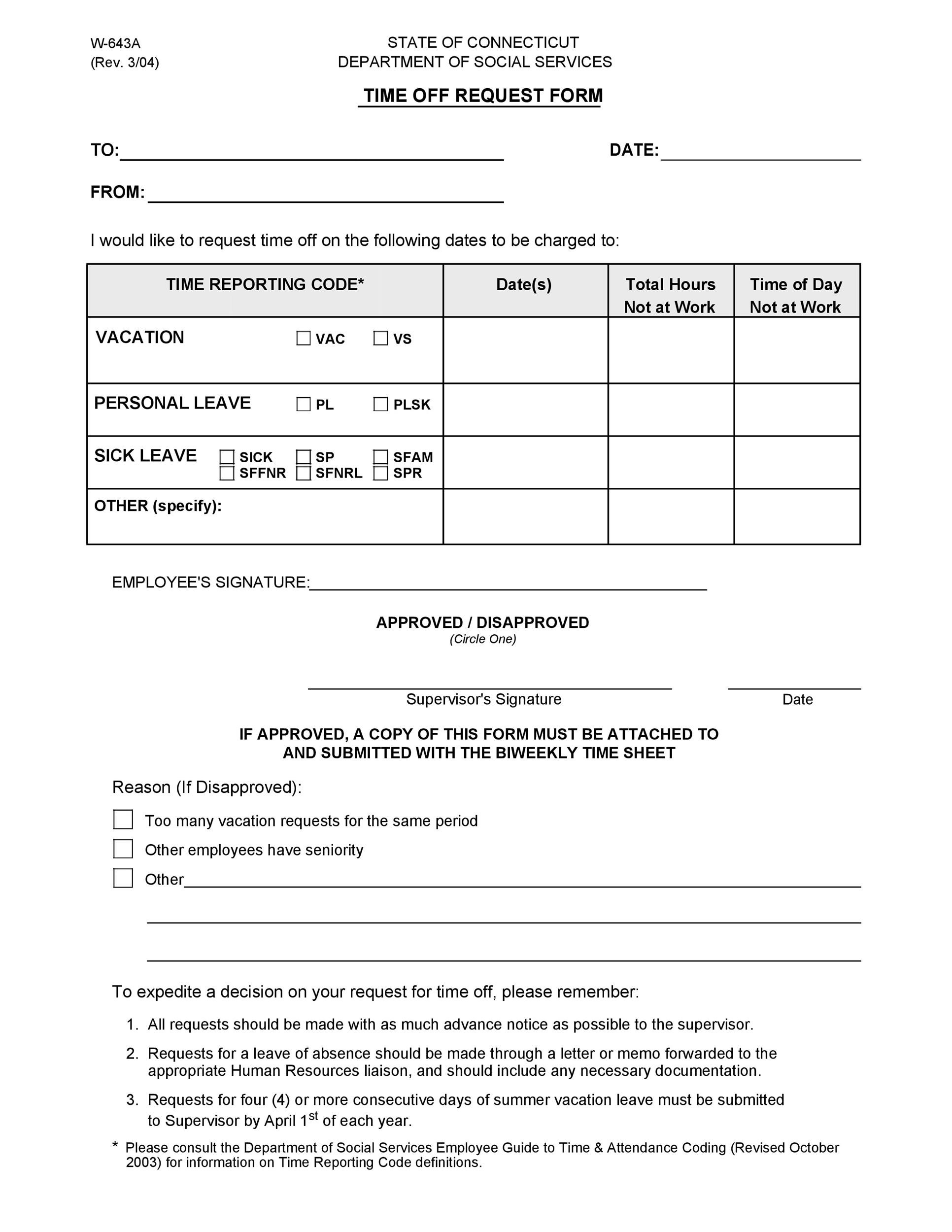 Time Off Request Form Template Download