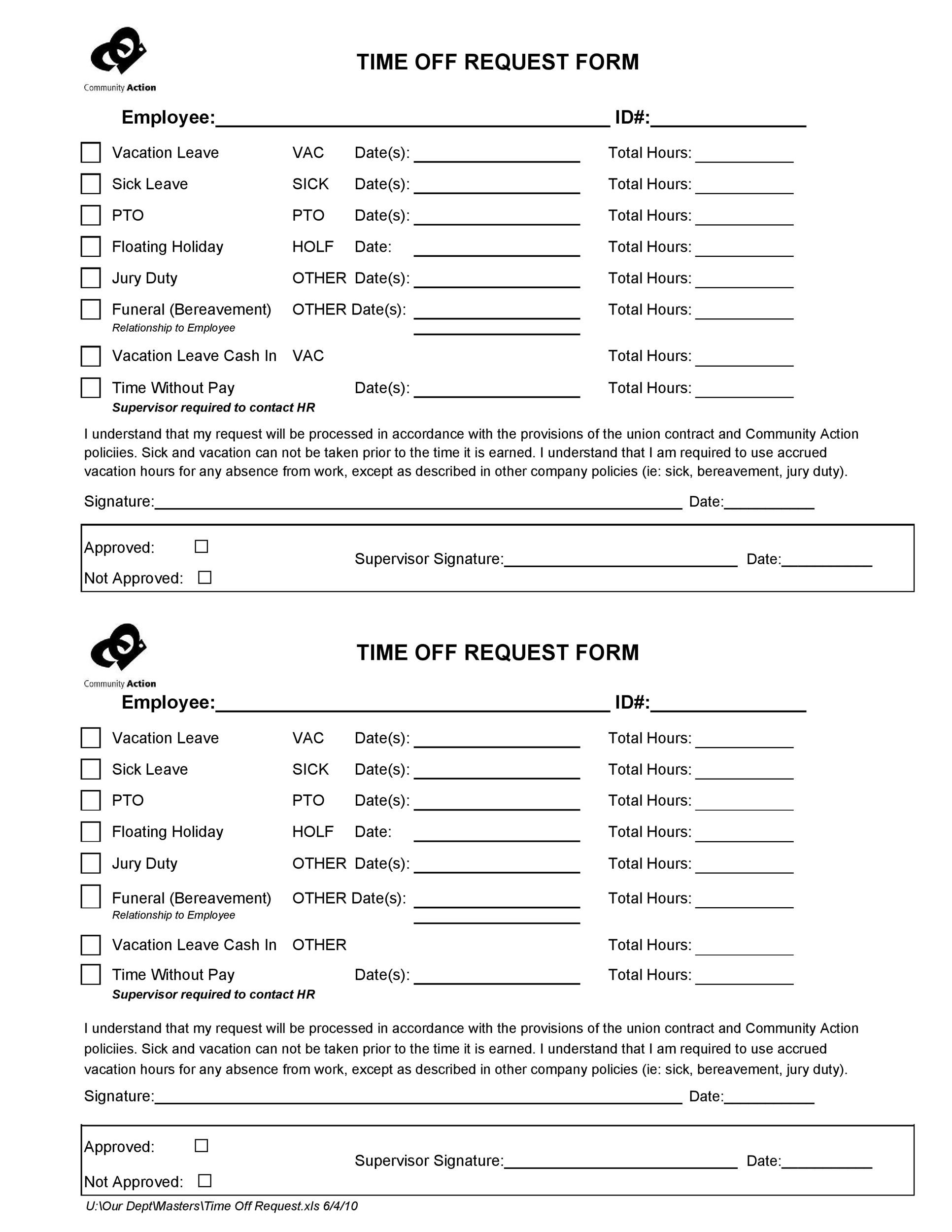 Free time off request form template 29