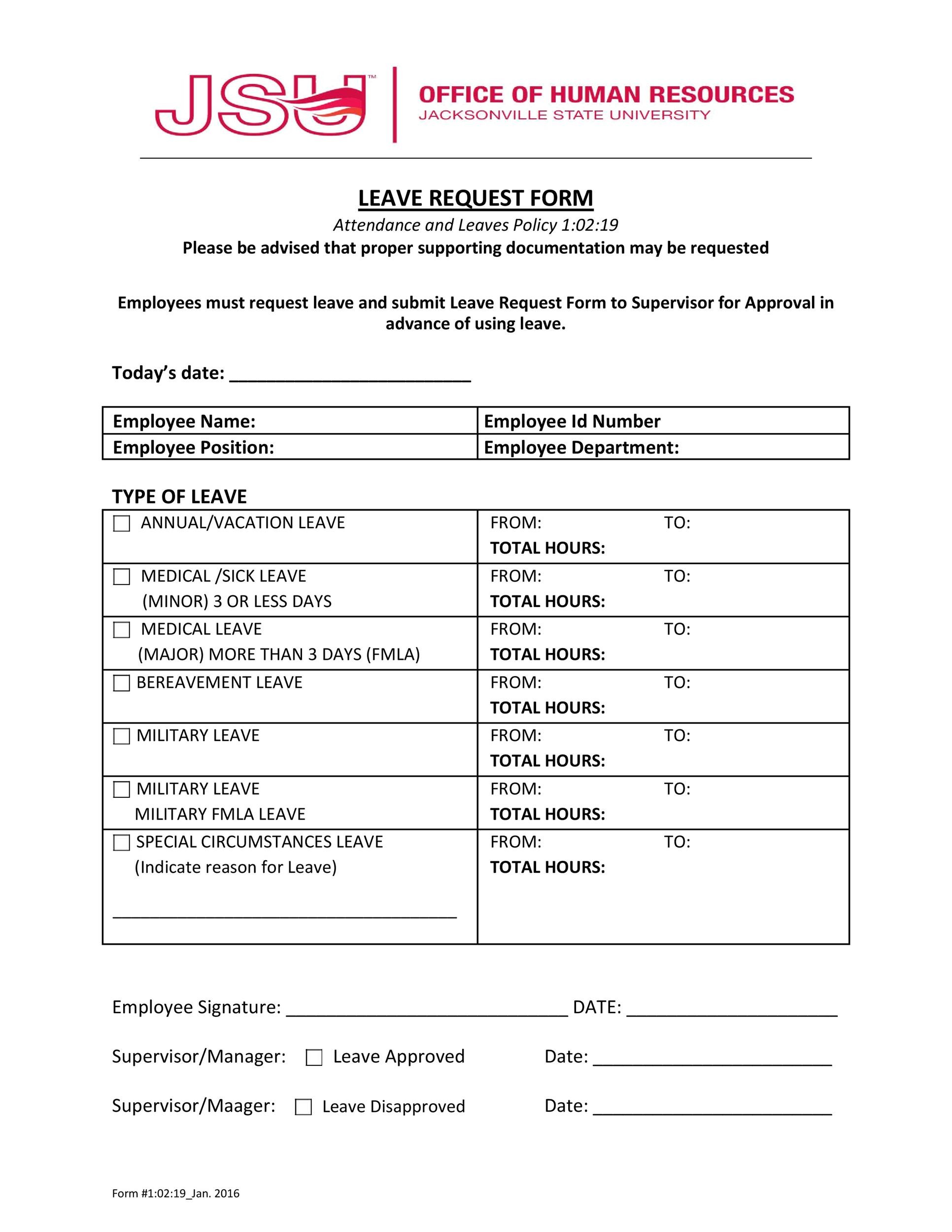 Free time off request form template 33