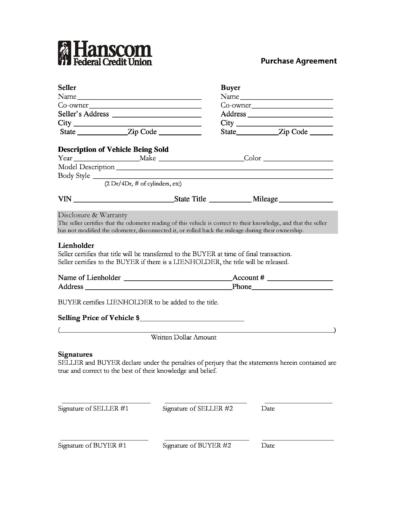 42 Printable Vehicle Purchase Agreement Templates [Word, PDF]
